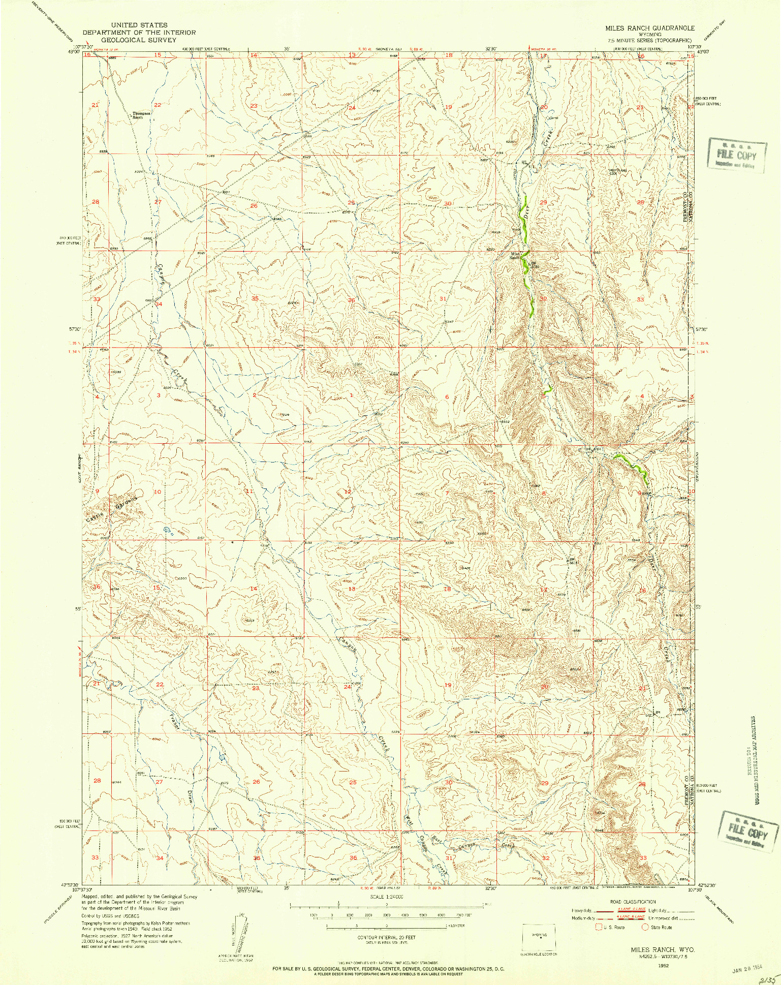 USGS 1:24000-SCALE QUADRANGLE FOR MILES RANCH, WY 1952