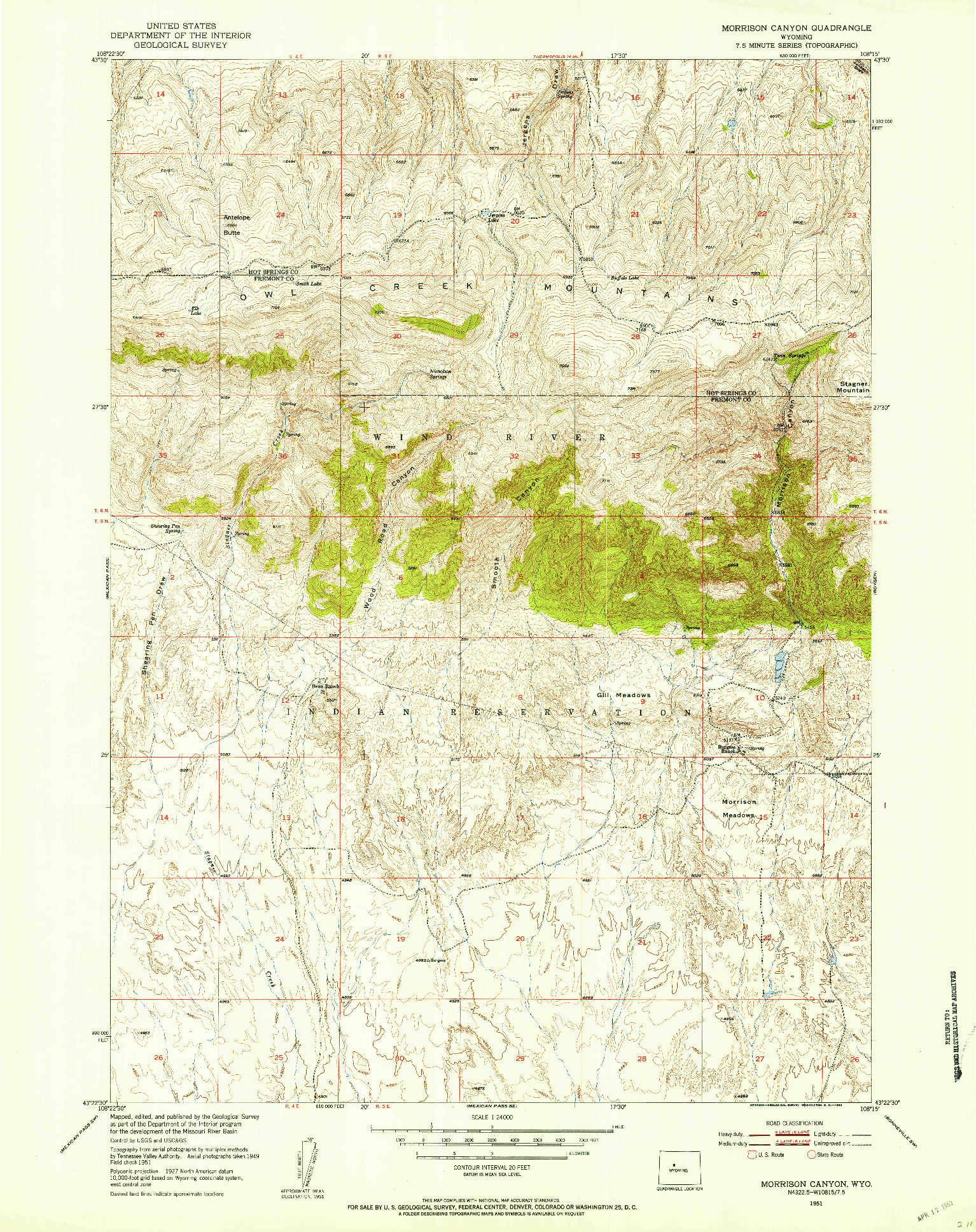 USGS 1:24000-SCALE QUADRANGLE FOR MORRISON CANYON, WY 1951