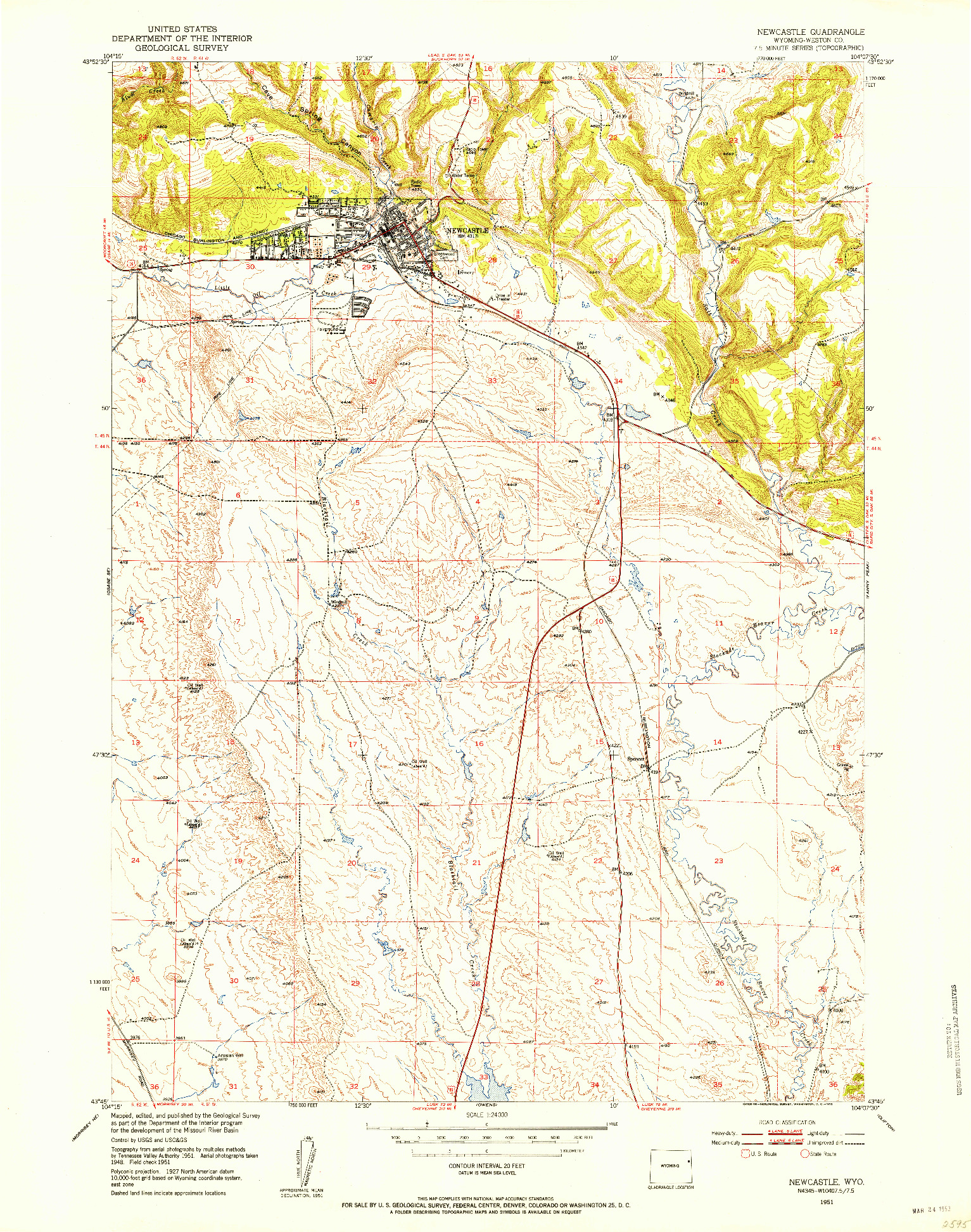 USGS 1:24000-SCALE QUADRANGLE FOR NEWCASTLE, WY 1951