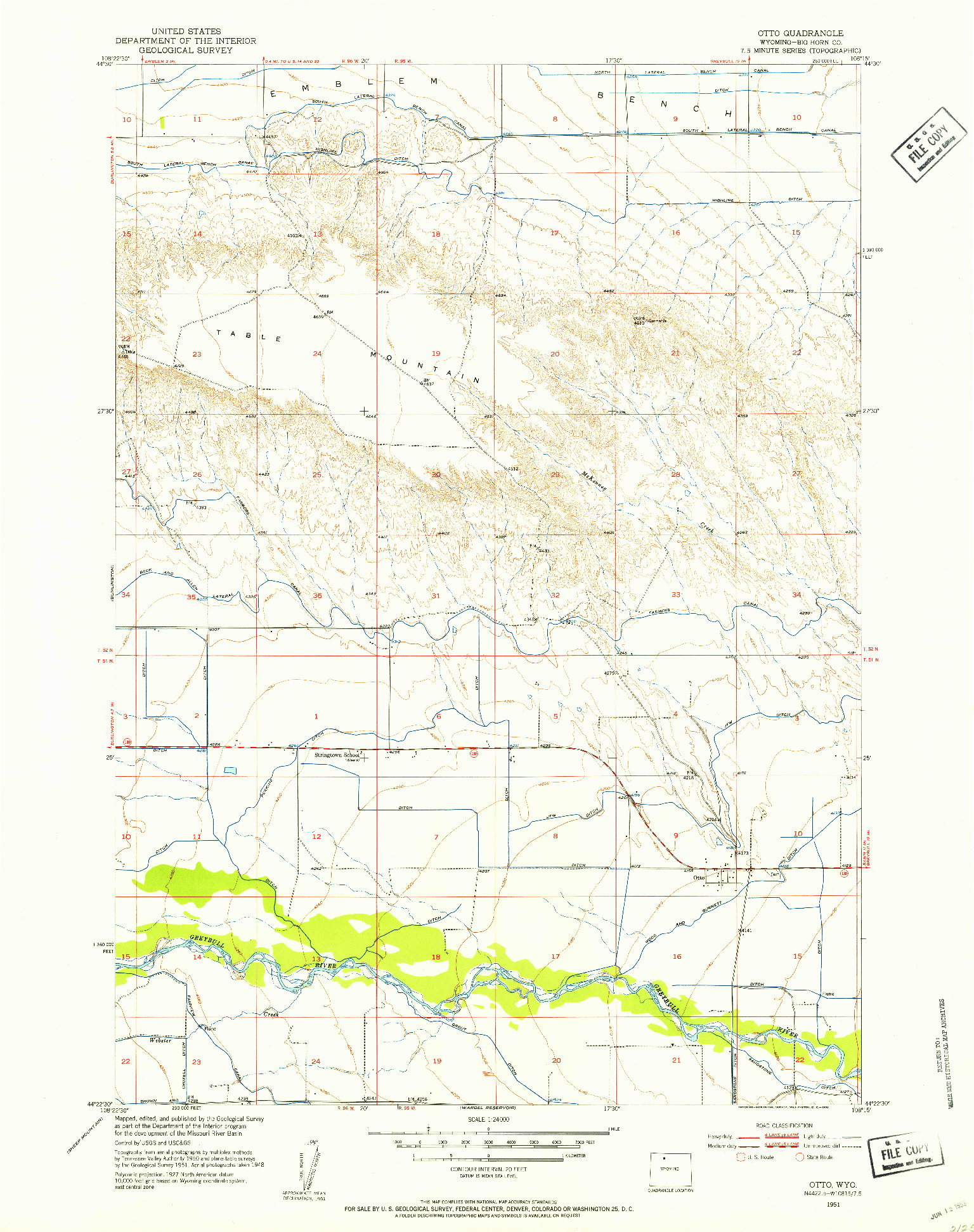 USGS 1:24000-SCALE QUADRANGLE FOR OTTO, WY 1951