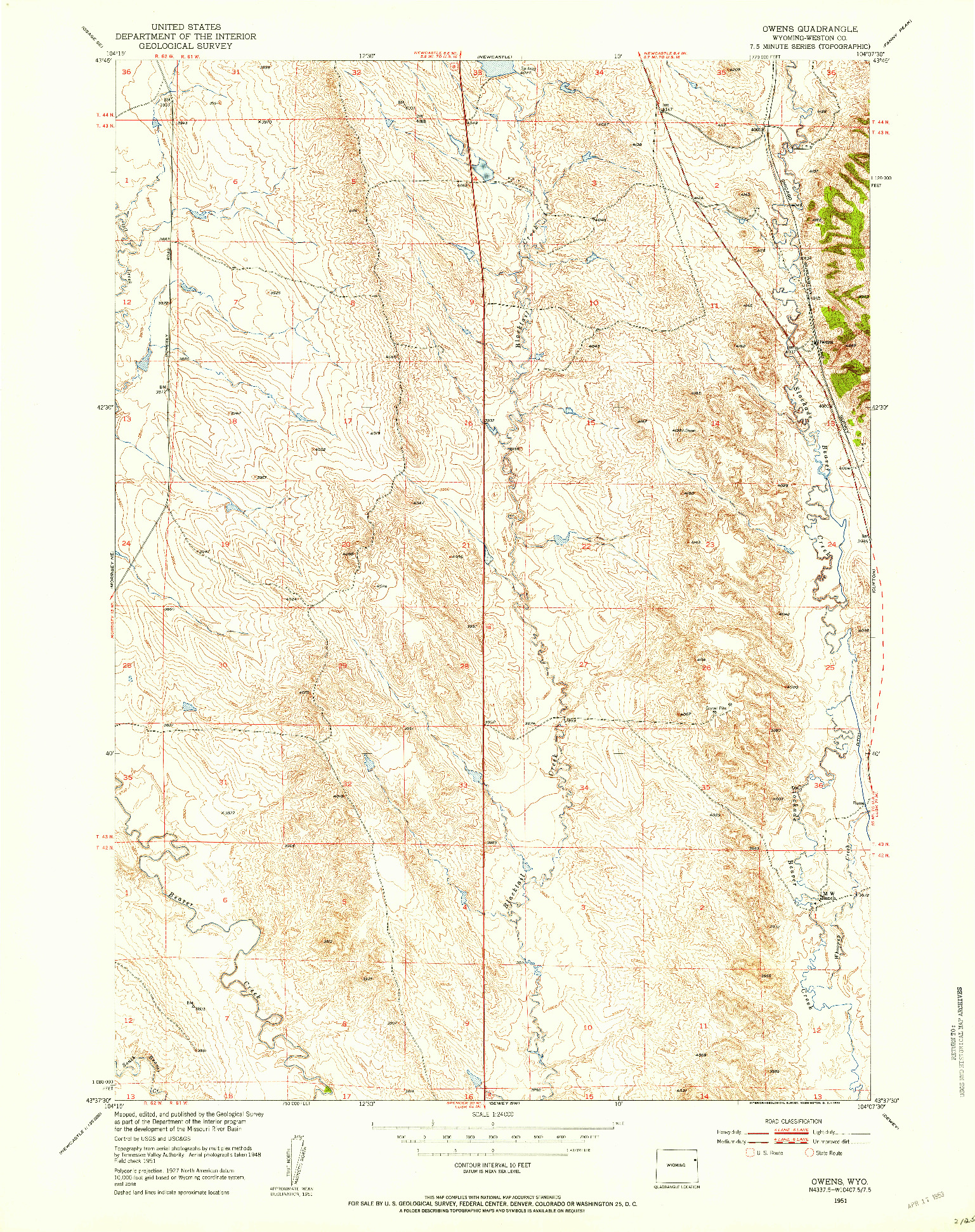 USGS 1:24000-SCALE QUADRANGLE FOR OWENS, WY 1951