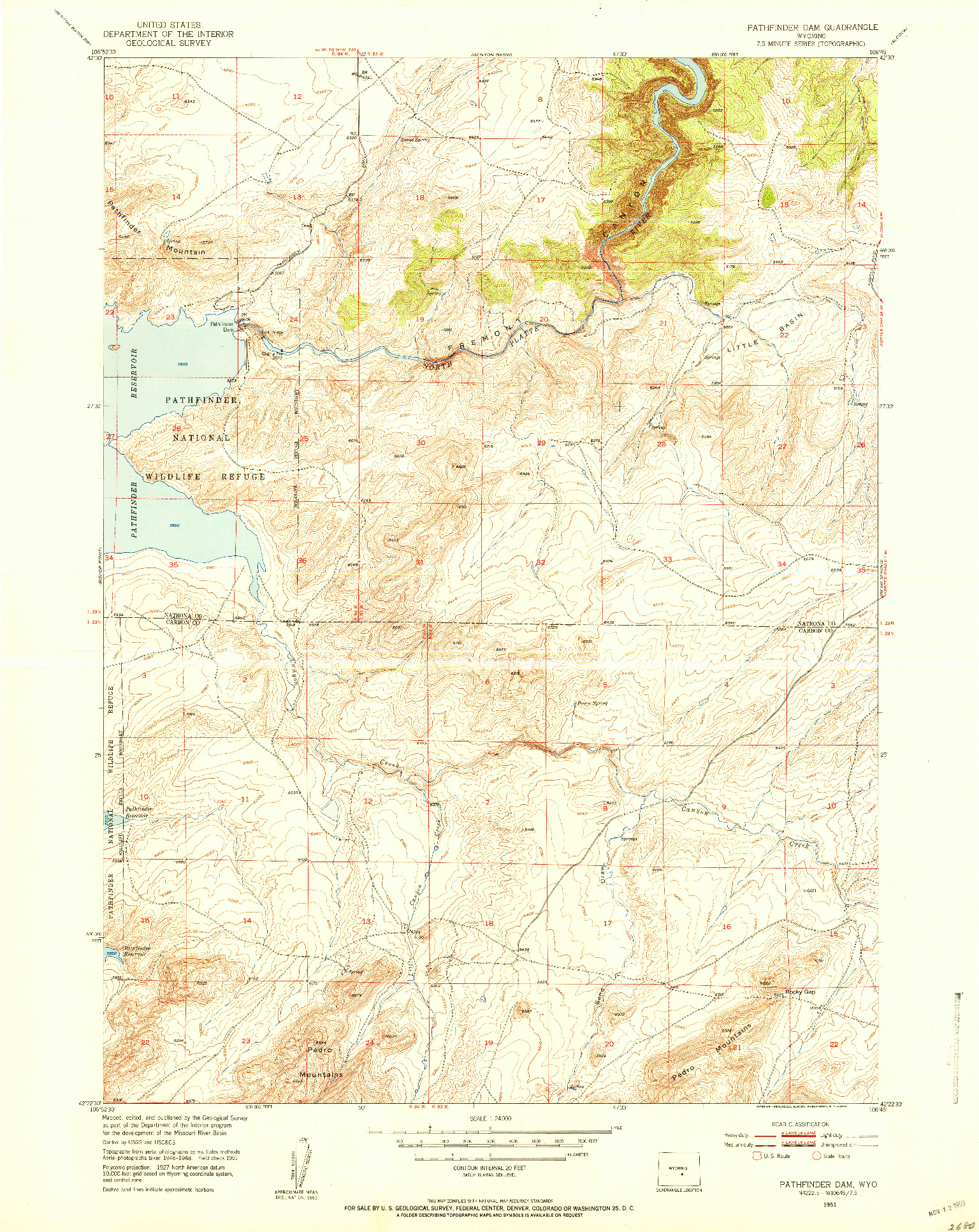 USGS 1:24000-SCALE QUADRANGLE FOR PATHFINDER DAM, WY 1951