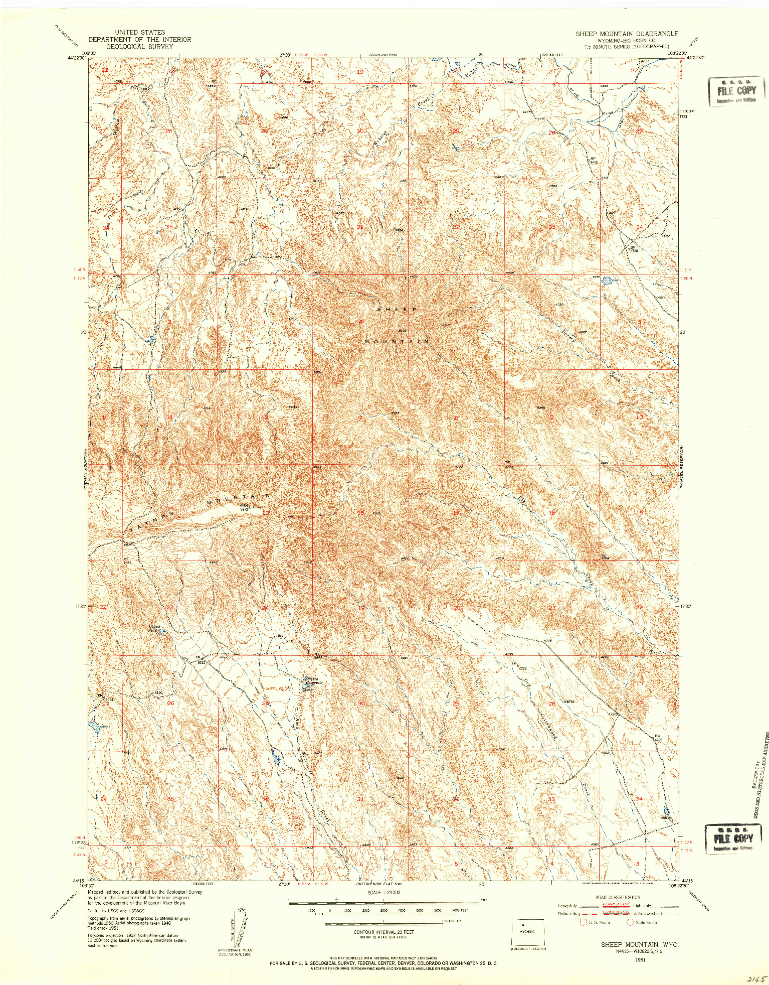 USGS 1:24000-SCALE QUADRANGLE FOR SHEEP MOUNTAIN, WY 1951