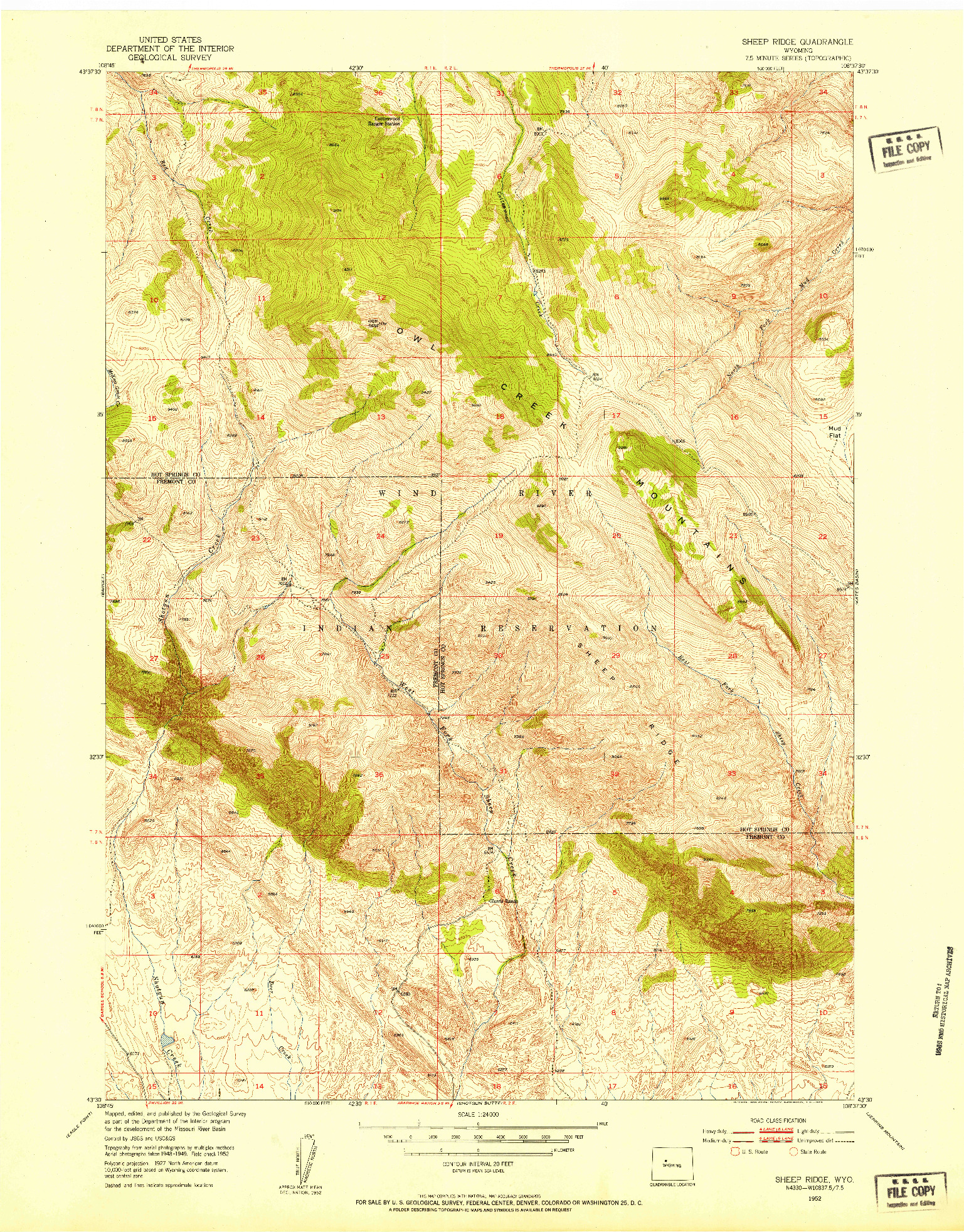 USGS 1:24000-SCALE QUADRANGLE FOR SHEEP RIDGE, WY 1952
