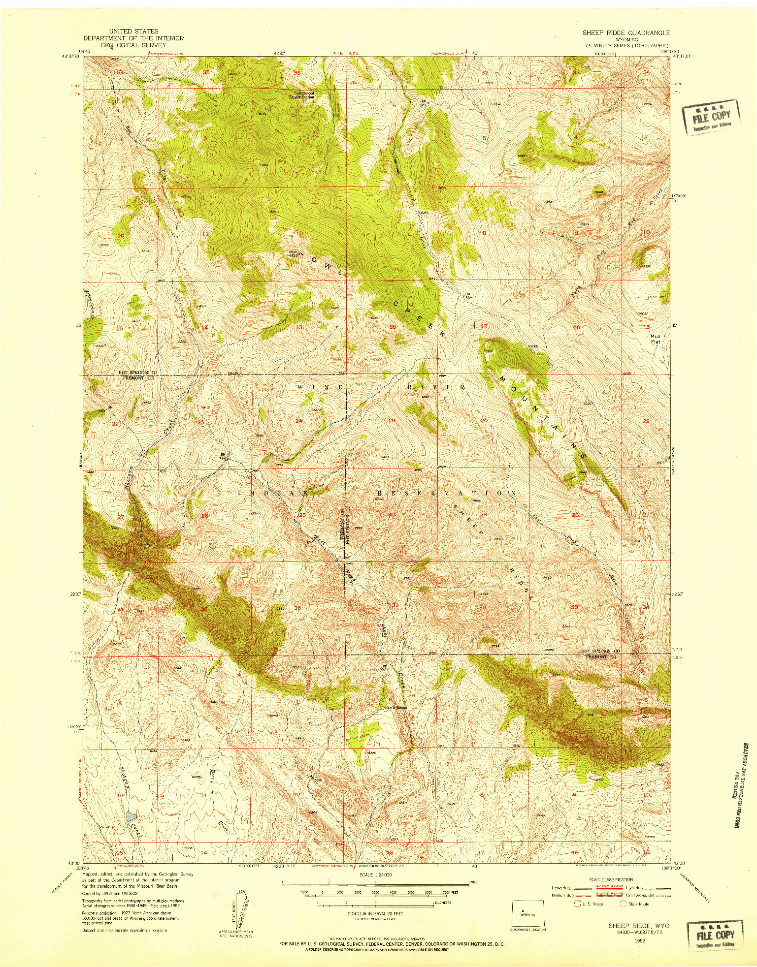 USGS 1:24000-SCALE QUADRANGLE FOR SHEEP RIDGE, WY 1952