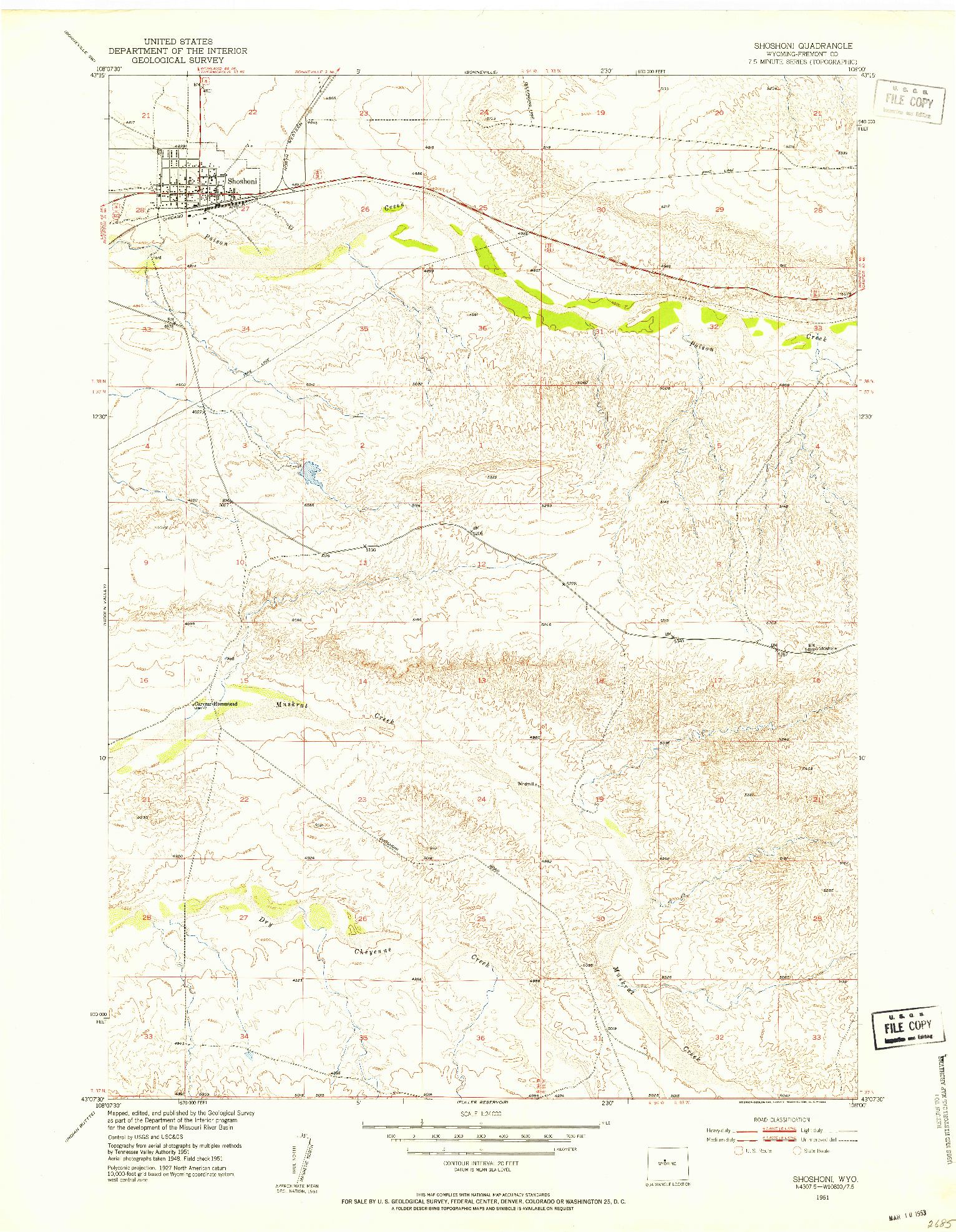 USGS 1:24000-SCALE QUADRANGLE FOR SHOSHONI, WY 1951