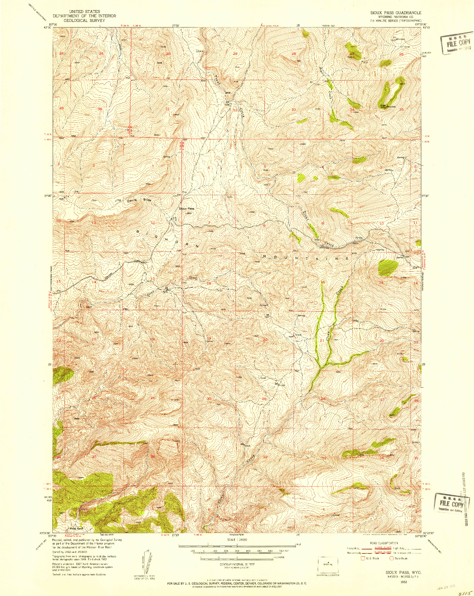 USGS 1:24000-SCALE QUADRANGLE FOR SIOUX PASS, WY 1952