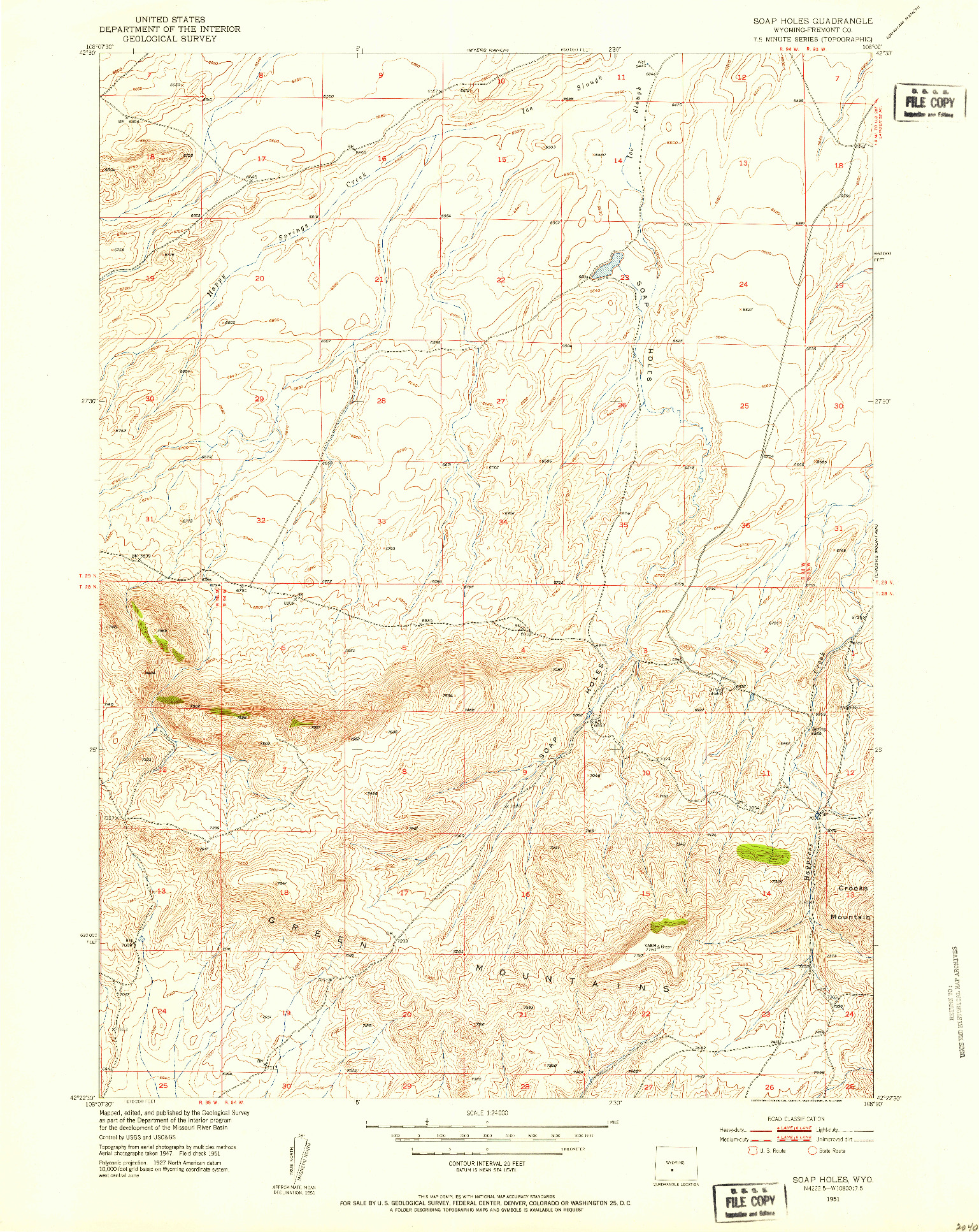 USGS 1:24000-SCALE QUADRANGLE FOR SOAP HOLES, WY 1951