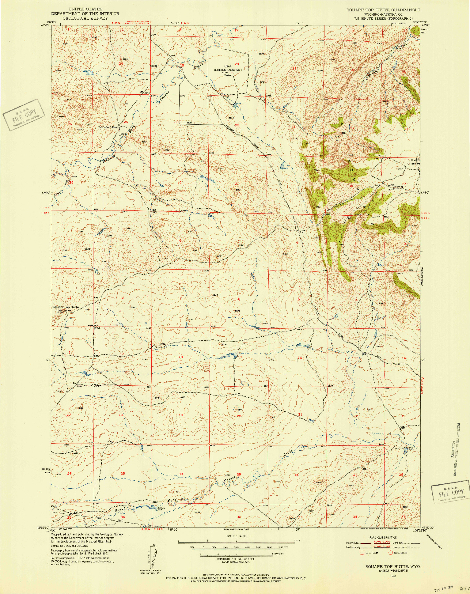 USGS 1:24000-SCALE QUADRANGLE FOR SQUARE TOP BUTTE, WY 1951