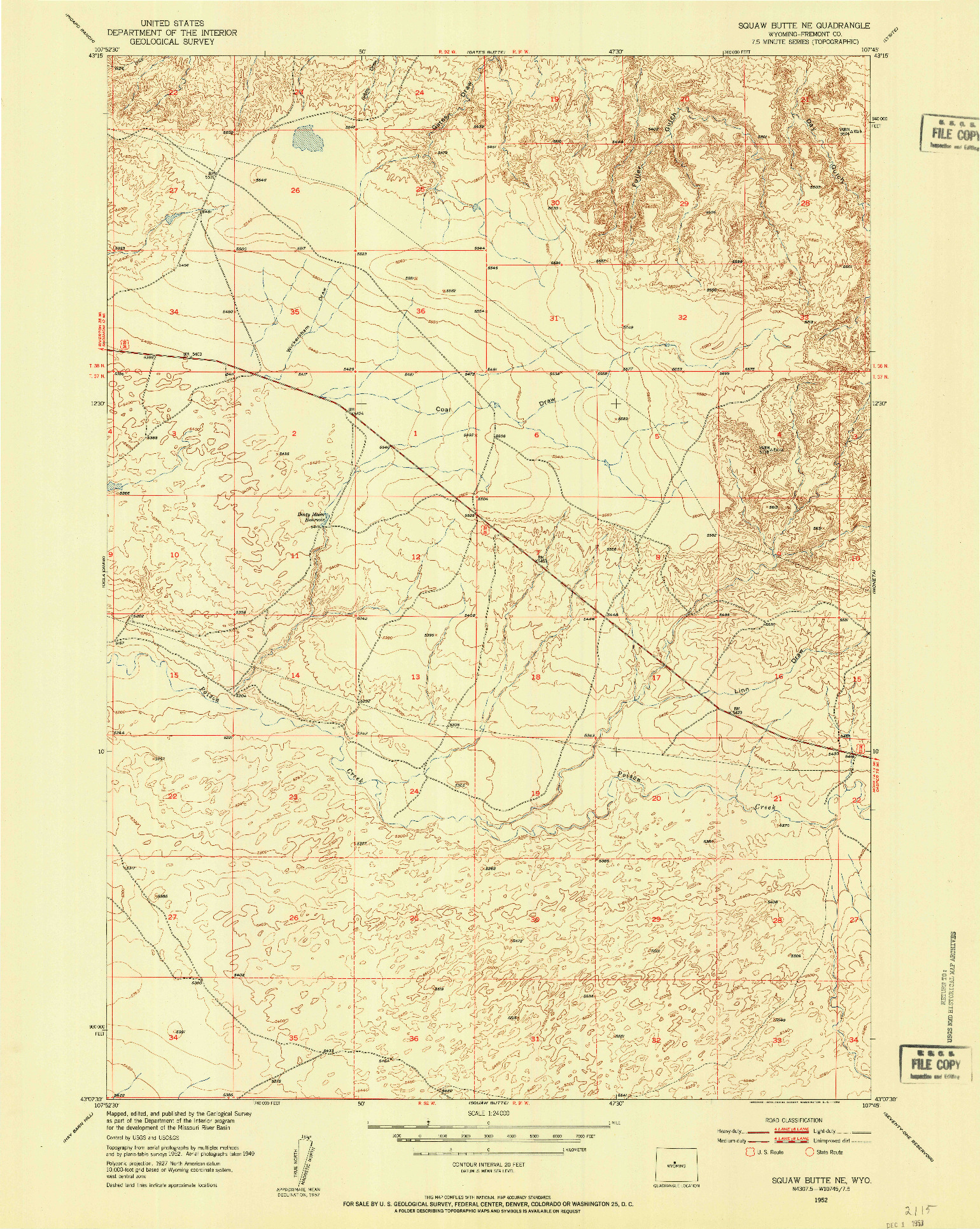 USGS 1:24000-SCALE QUADRANGLE FOR SQUAW BUTTE NE, WY 1952