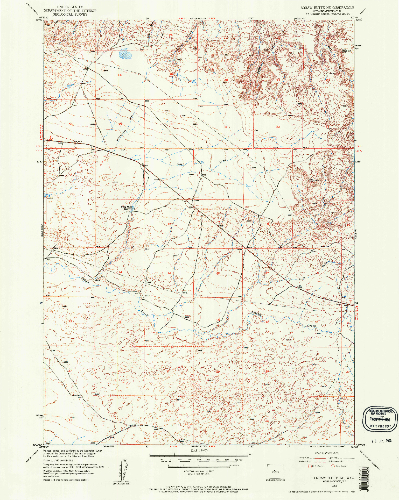 USGS 1:24000-SCALE QUADRANGLE FOR SQUAW BUTTE NE, WY 1952