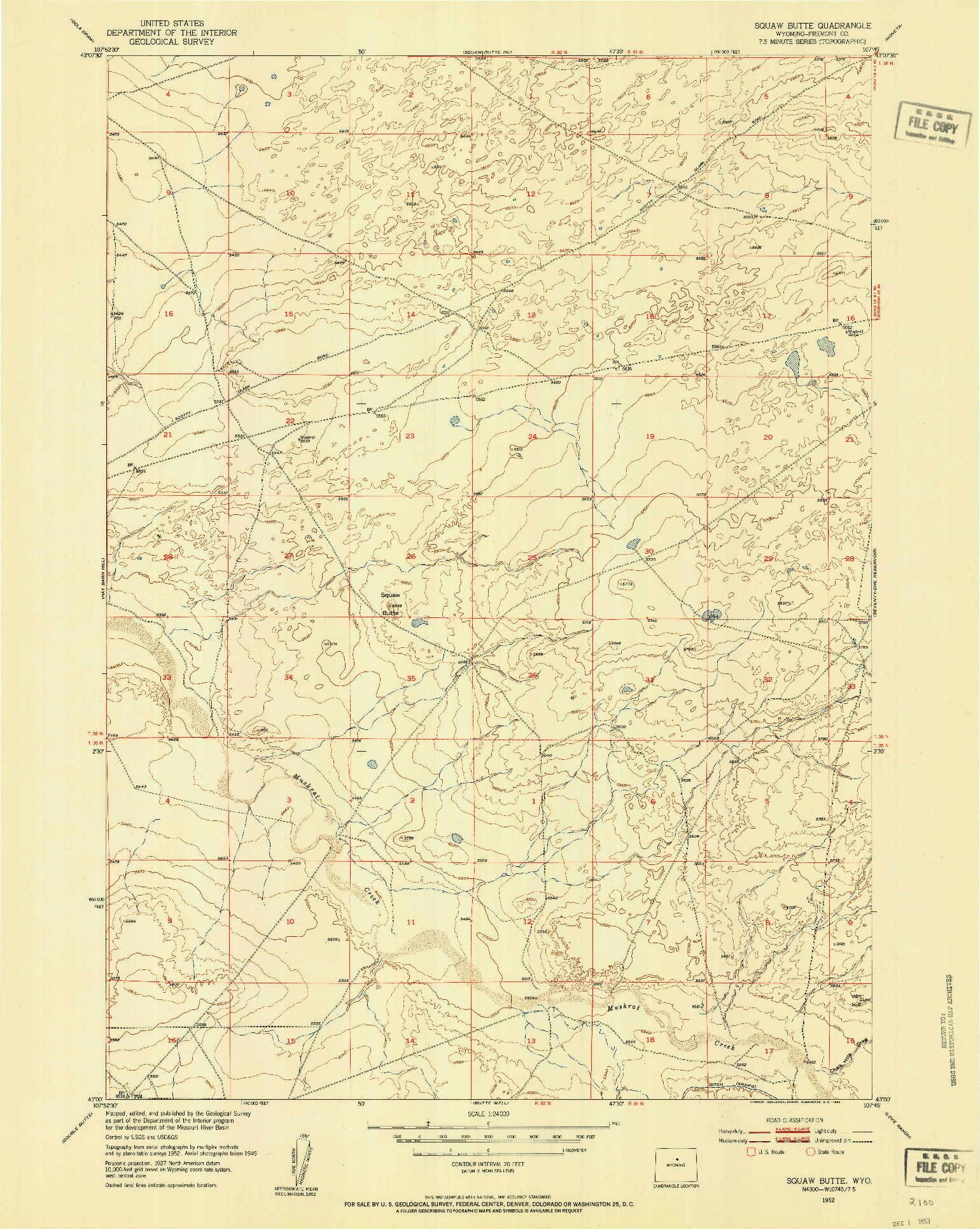 USGS 1:24000-SCALE QUADRANGLE FOR SQUAW BUTTE, WY 1952