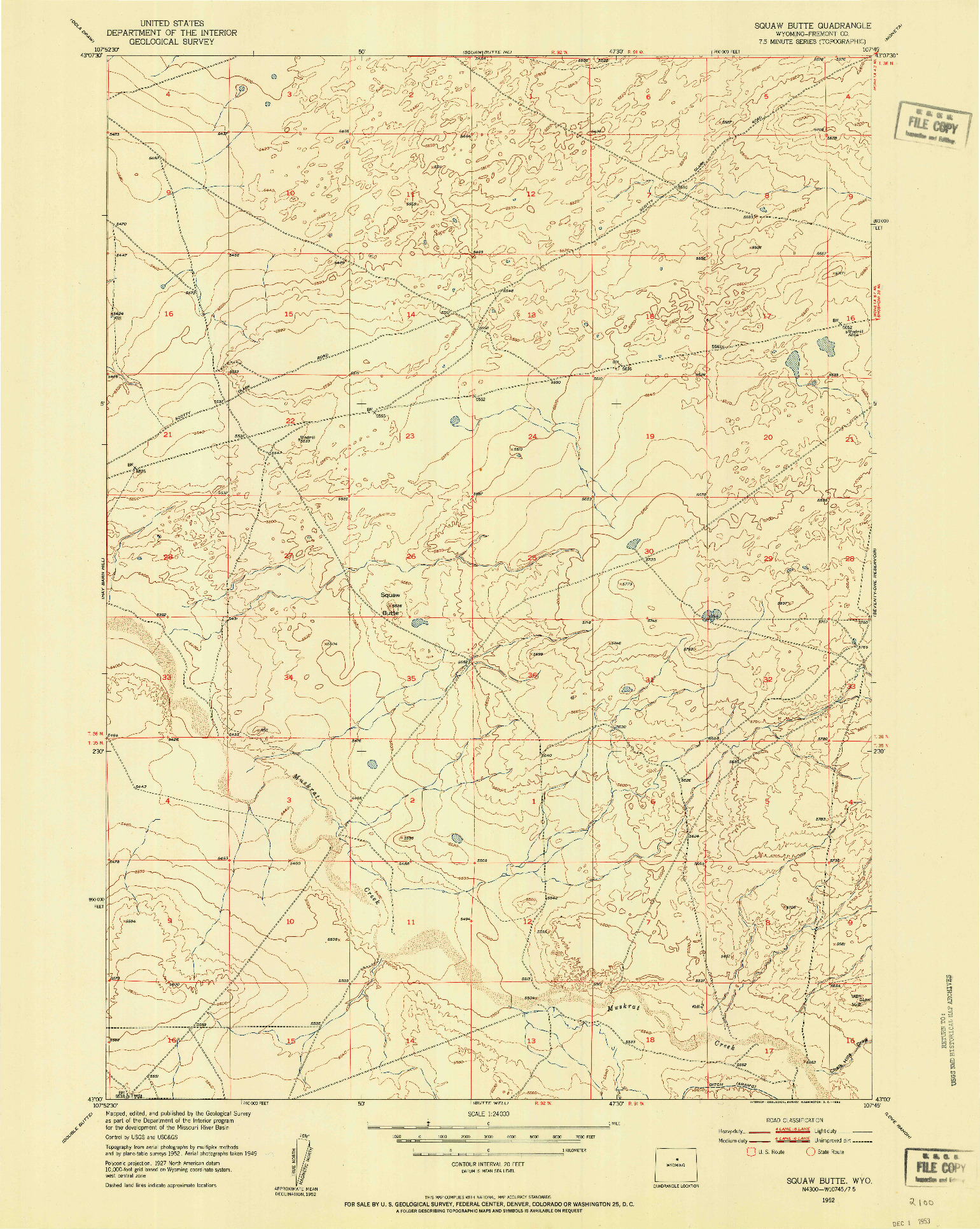 USGS 1:24000-SCALE QUADRANGLE FOR SQUAW BUTTE, WY 1952
