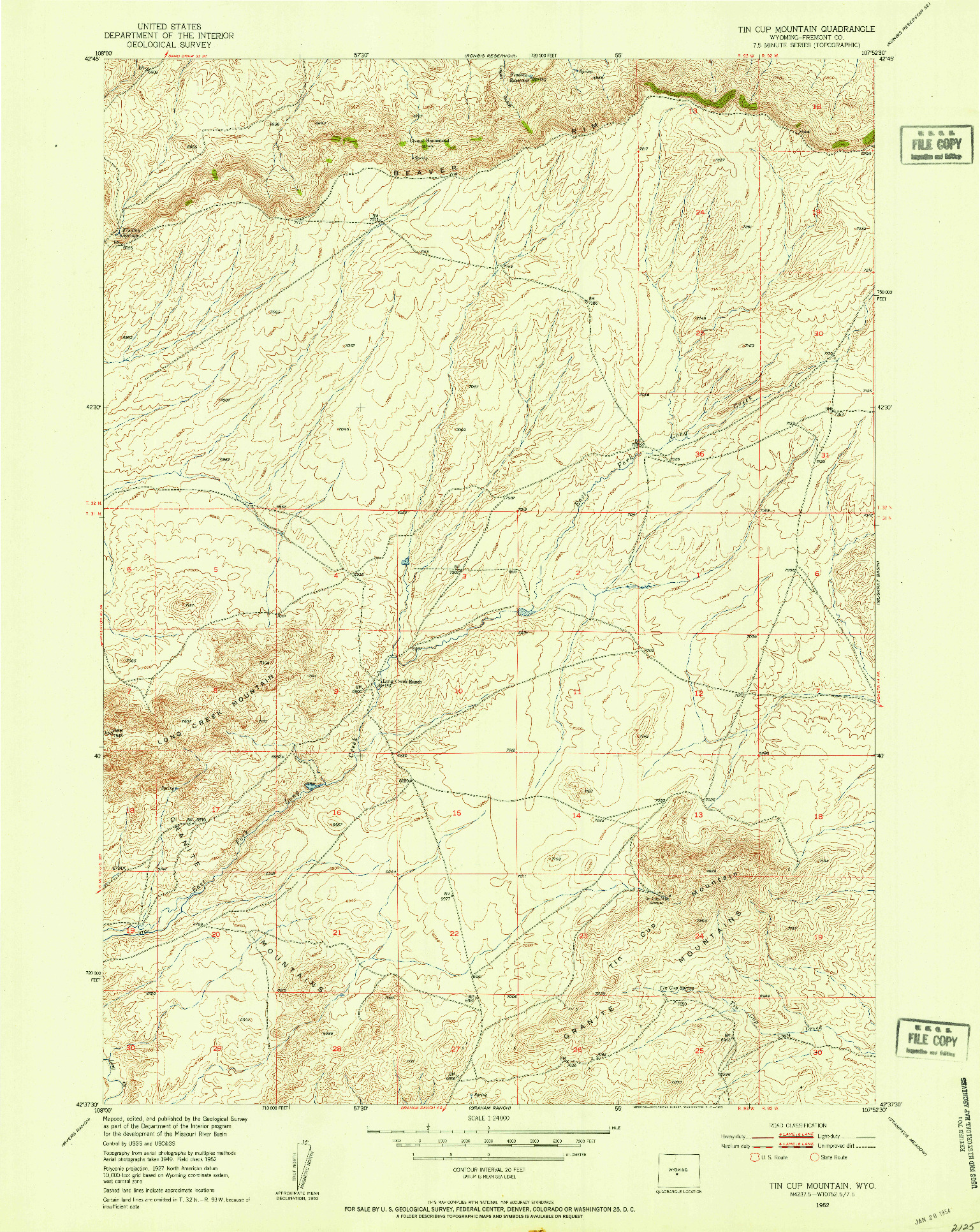 USGS 1:24000-SCALE QUADRANGLE FOR TIN CUP MOUNTAIN, WY 1952