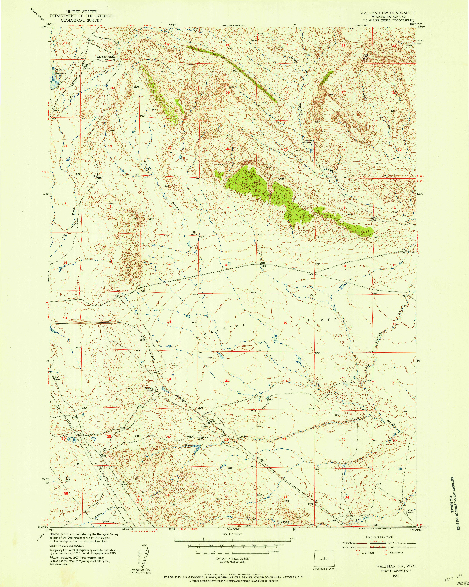 USGS 1:24000-SCALE QUADRANGLE FOR WALTMAN NW, WY 1952