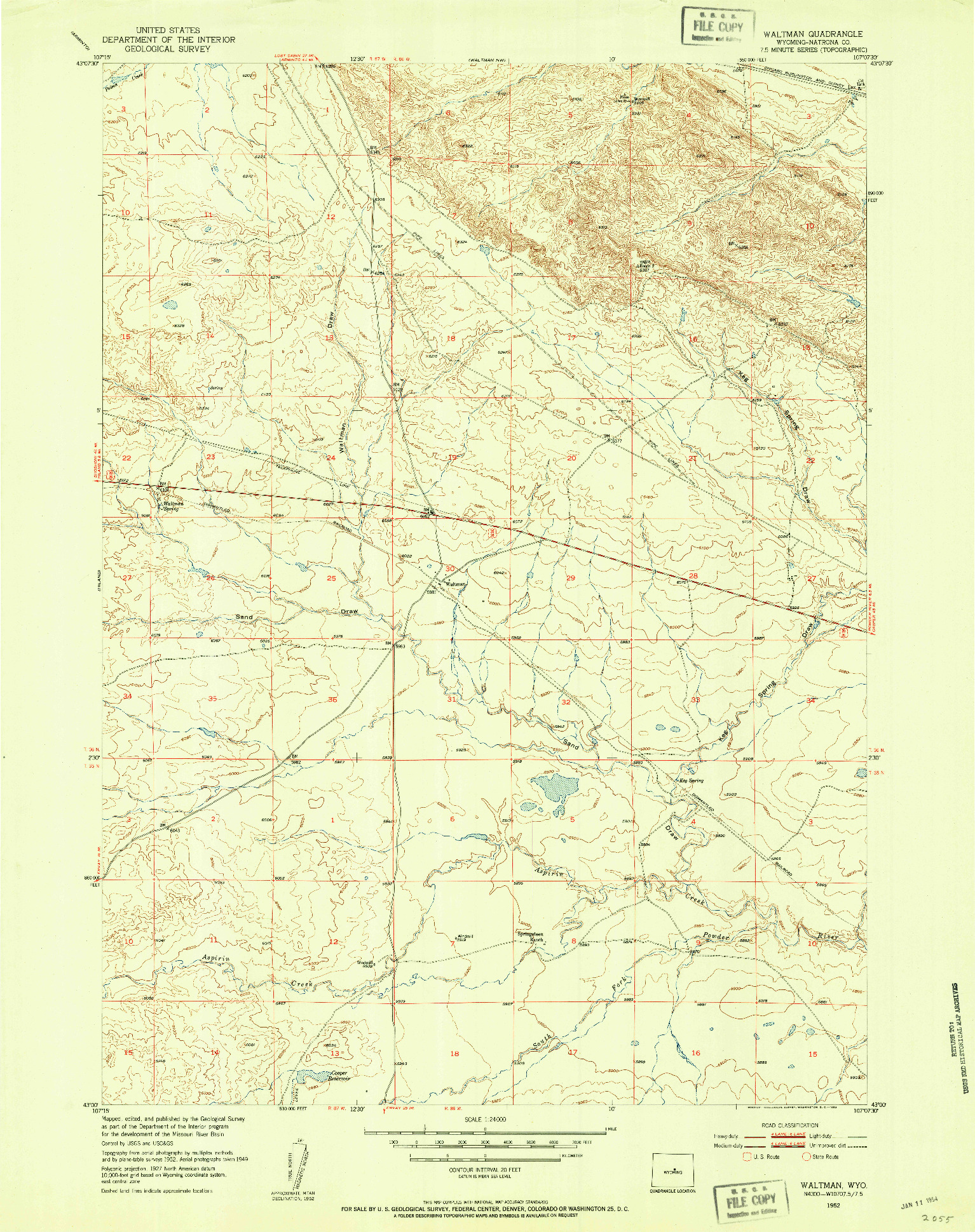 USGS 1:24000-SCALE QUADRANGLE FOR WALTMAN, WY 1952