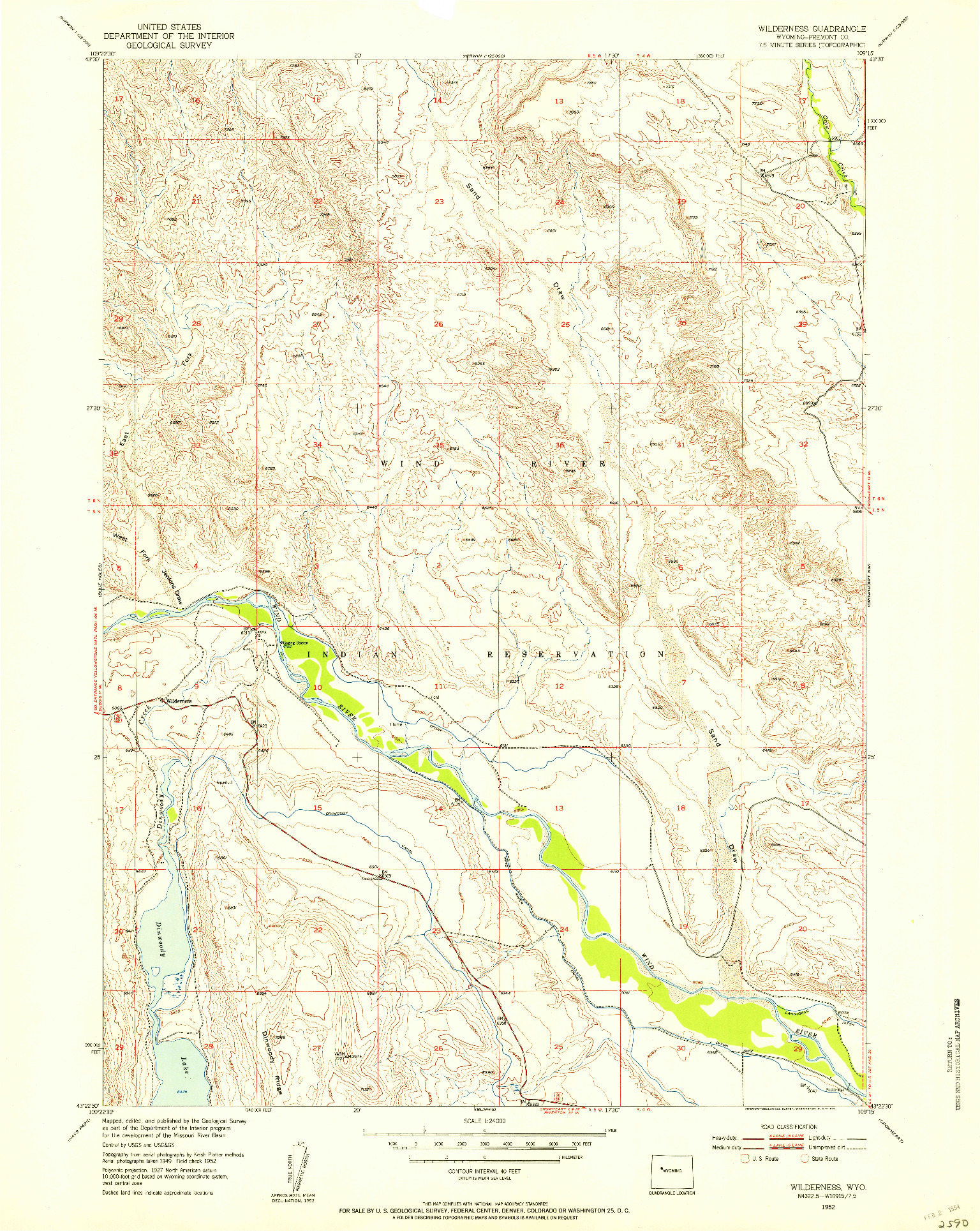 USGS 1:24000-SCALE QUADRANGLE FOR WILDERNESS, WY 1952