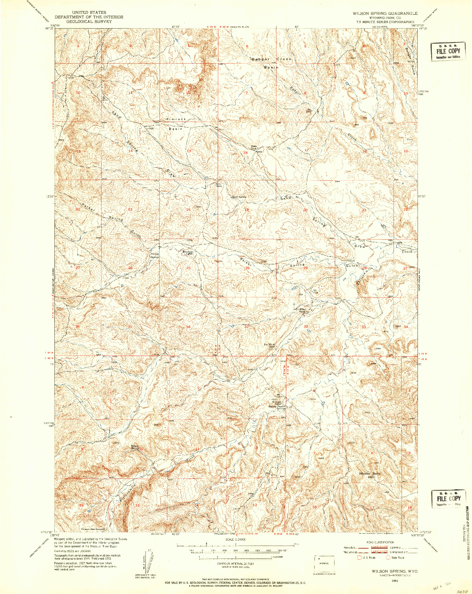 USGS 1:24000-SCALE QUADRANGLE FOR WILSON SPRING, WY 1951