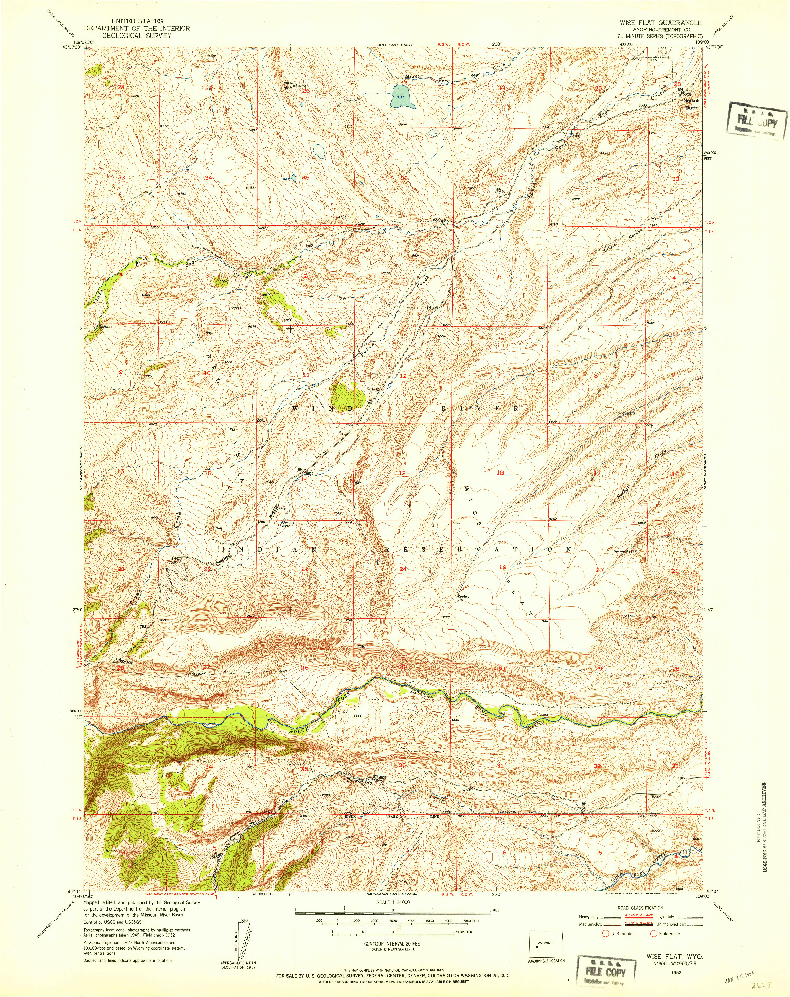 USGS 1:24000-SCALE QUADRANGLE FOR WISE FLAT, WY 1952