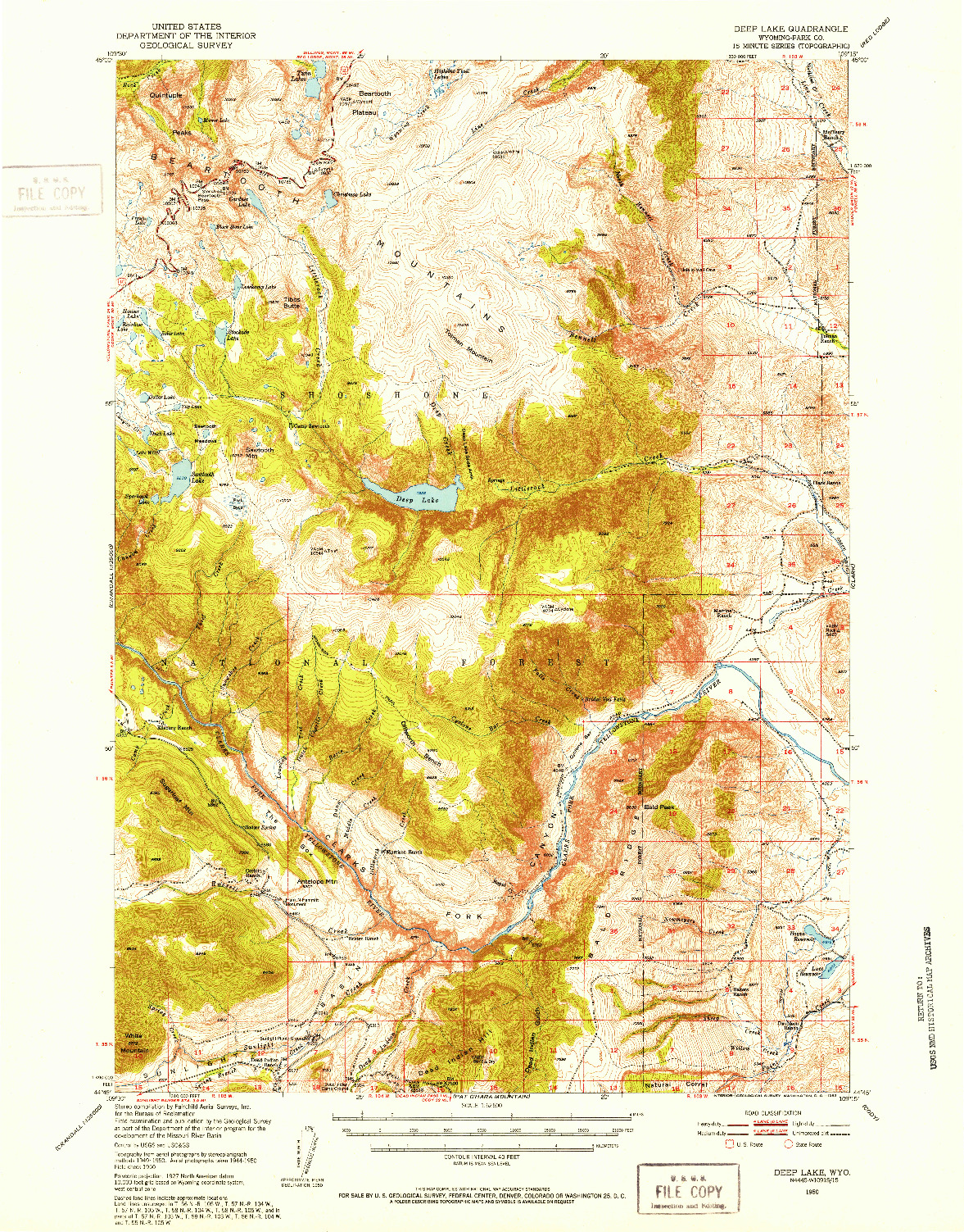 USGS 1:62500-SCALE QUADRANGLE FOR DEEP LAKE, WY 1950