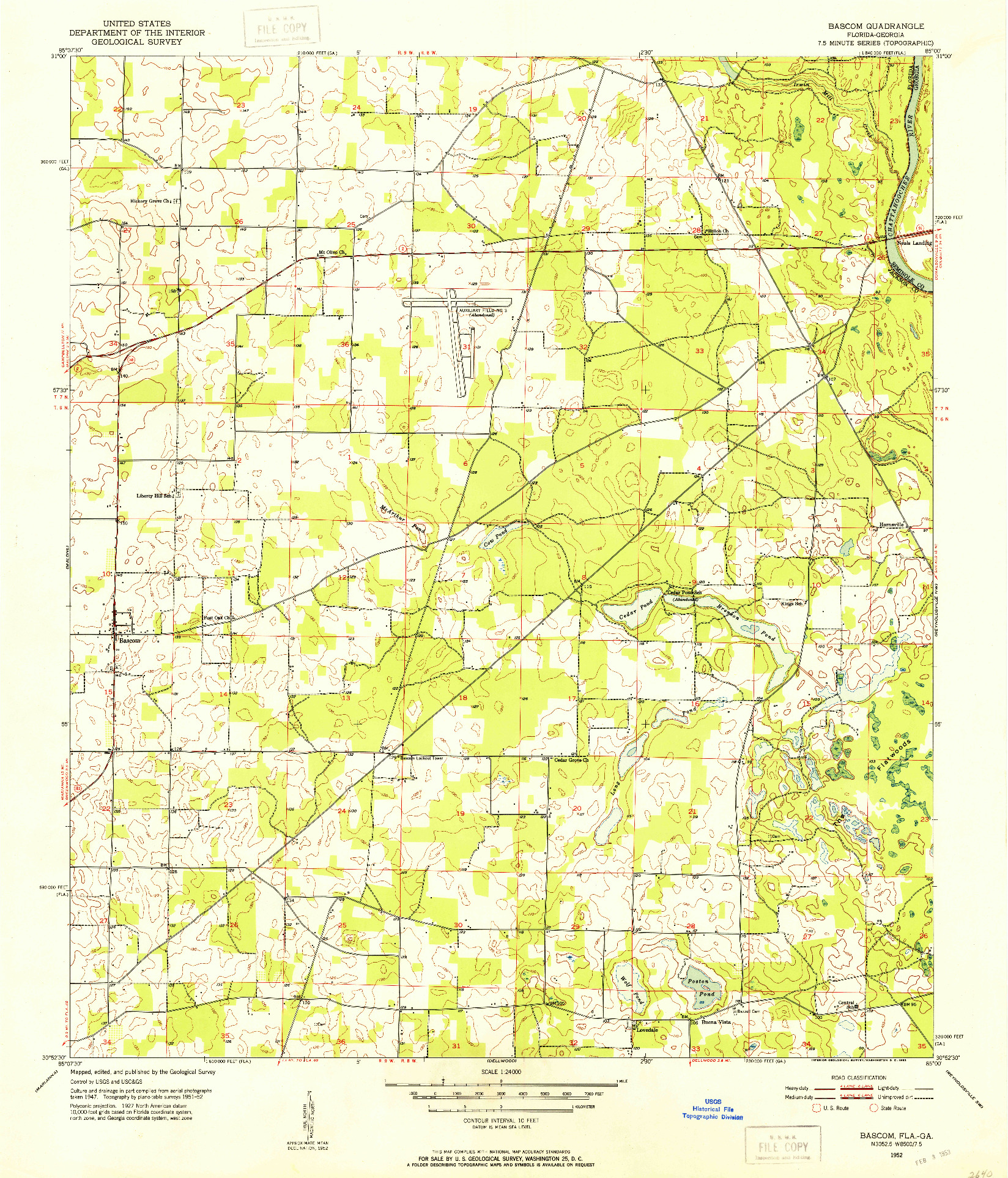 USGS 1:24000-SCALE QUADRANGLE FOR BASCOM, FL 1952