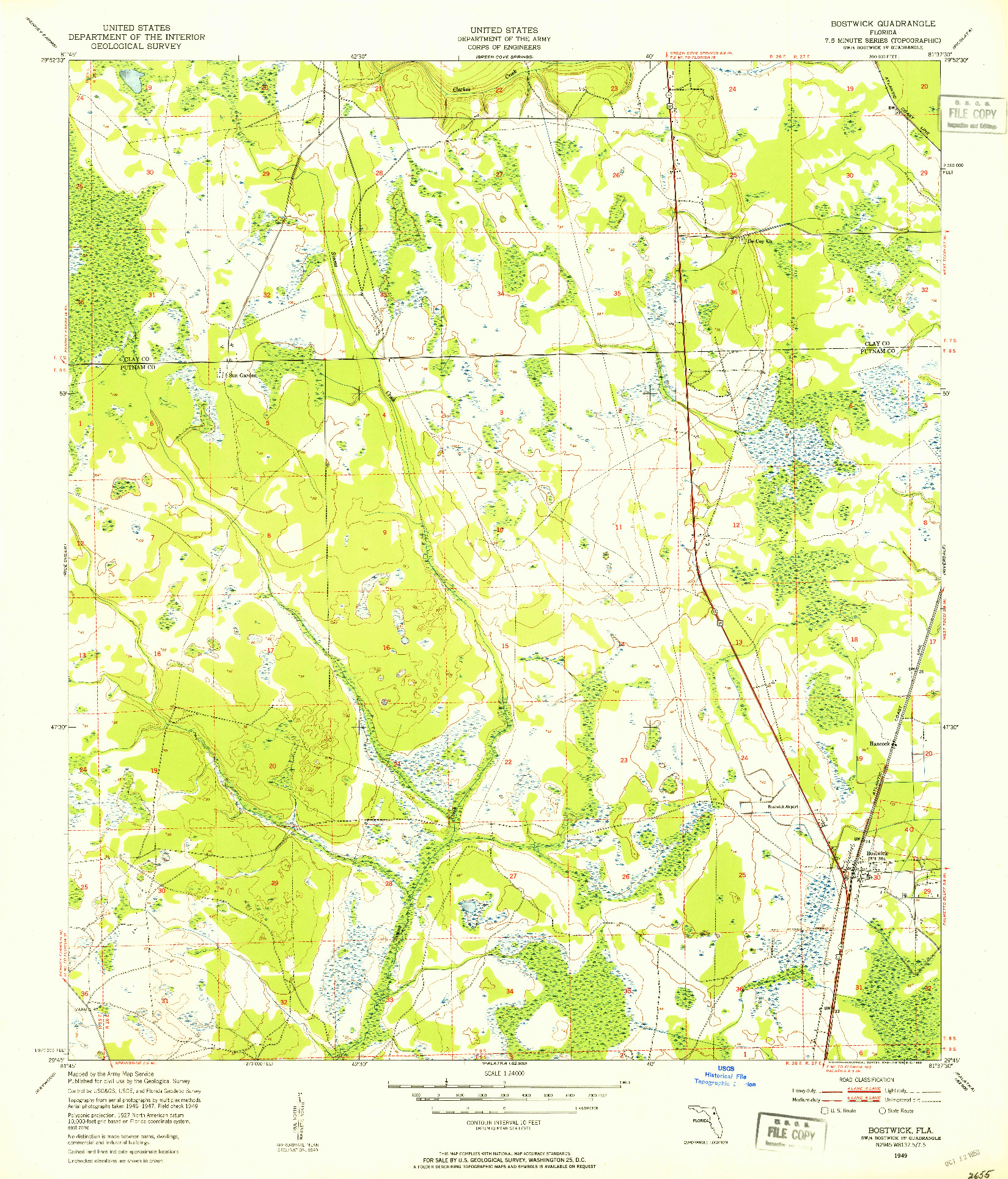 USGS 1:24000-SCALE QUADRANGLE FOR BOSTWICK, FL 1949