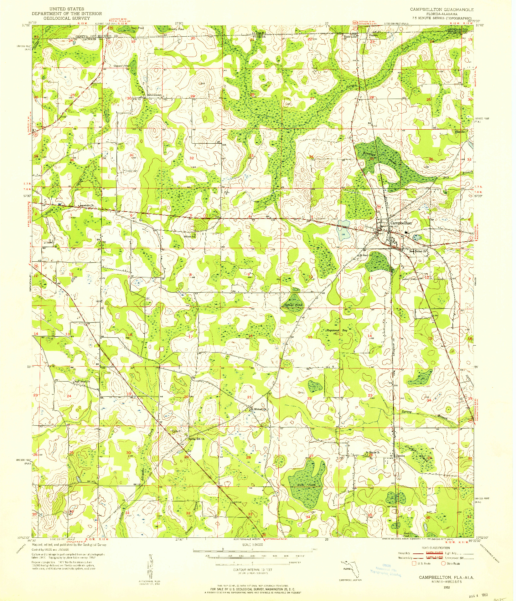USGS 1:24000-SCALE QUADRANGLE FOR CAMPBELLTON, FL 1952