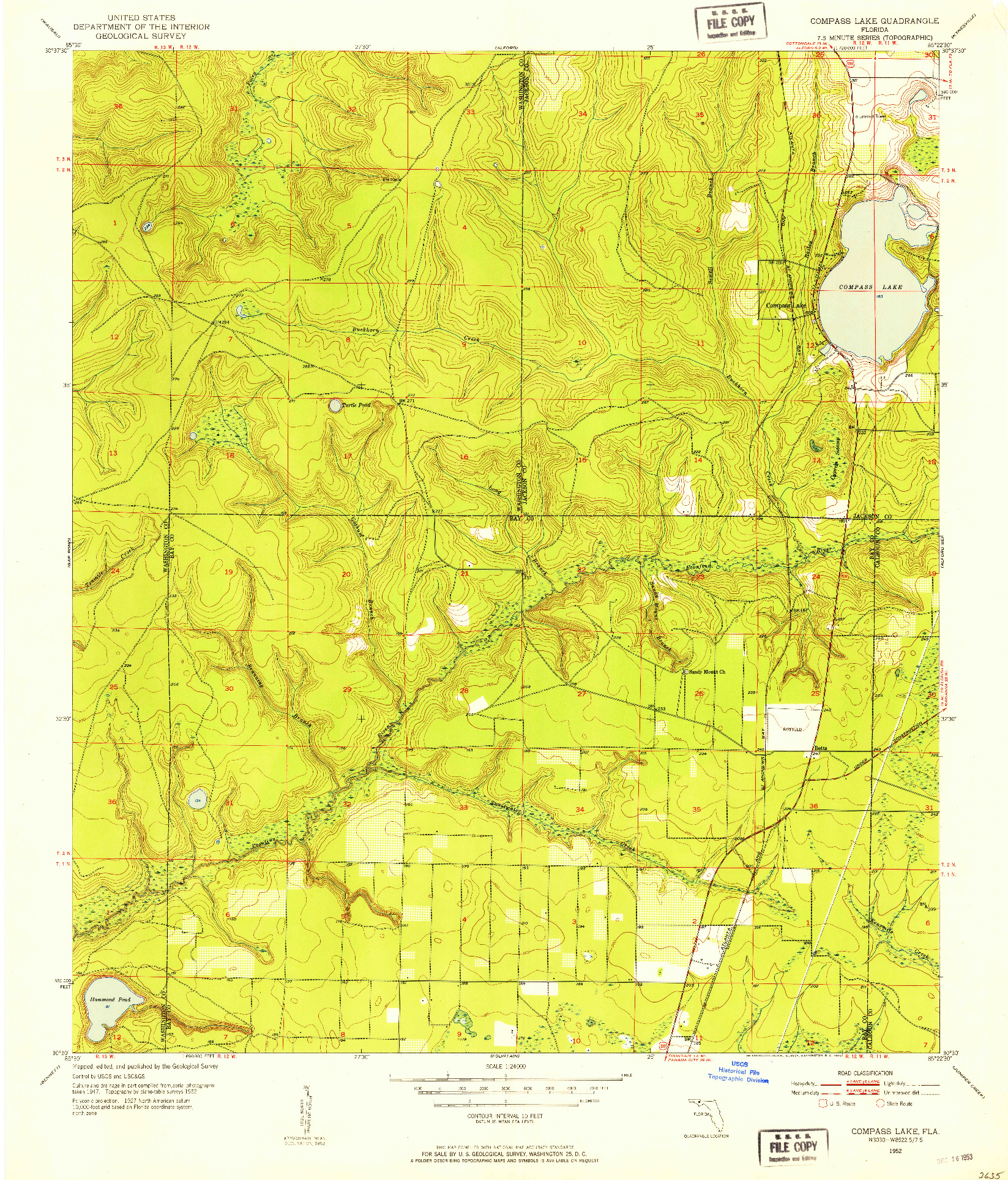 USGS 1:24000-SCALE QUADRANGLE FOR COMPASS LAKE, FL 1952