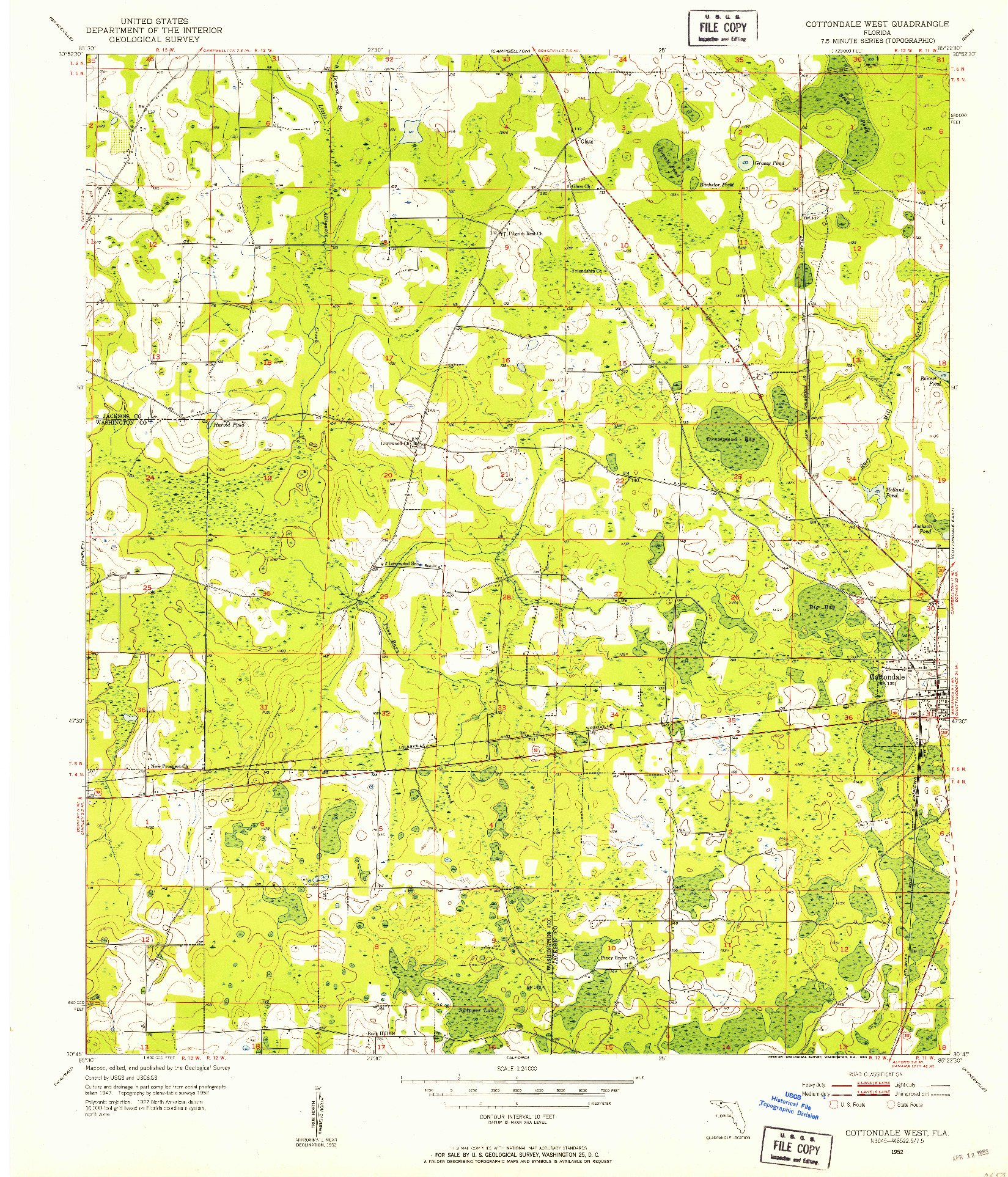 USGS 1:24000-SCALE QUADRANGLE FOR COTTONDALE WEST, FL 1952