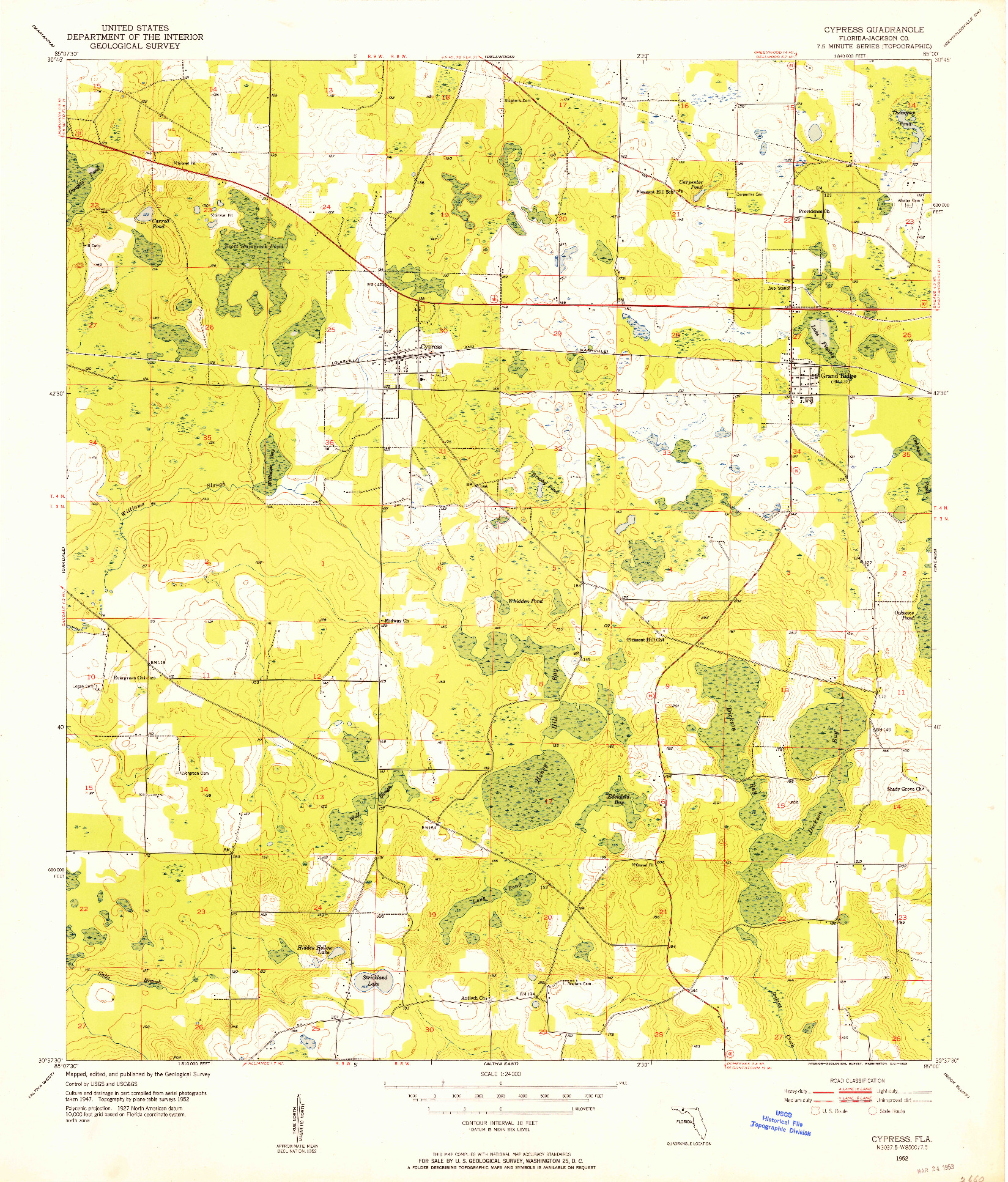 USGS 1:24000-SCALE QUADRANGLE FOR CYPRESS, FL 1952