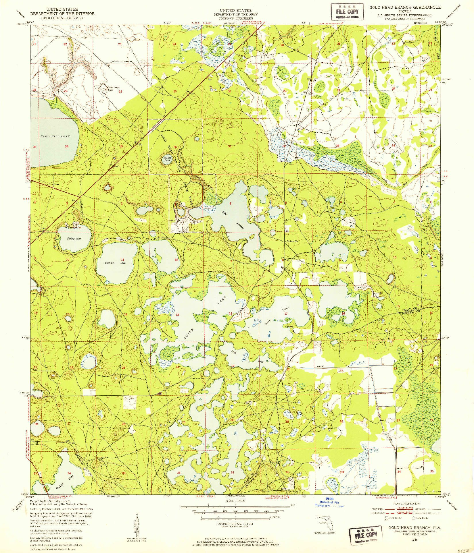 USGS 1:24000-SCALE QUADRANGLE FOR GOLD HEAD BRANCH, FL 1949