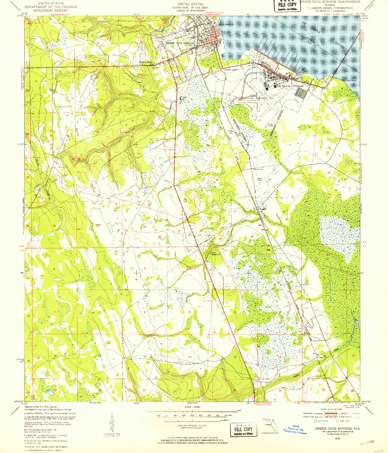 USGS 1:24000-SCALE QUADRANGLE FOR GREEN COVE SPRINGS, FL 1949