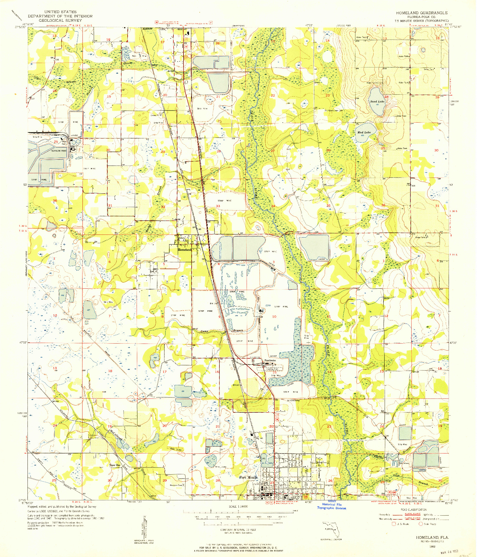 USGS 1:24000-SCALE QUADRANGLE FOR HOMELAND, FL 1952