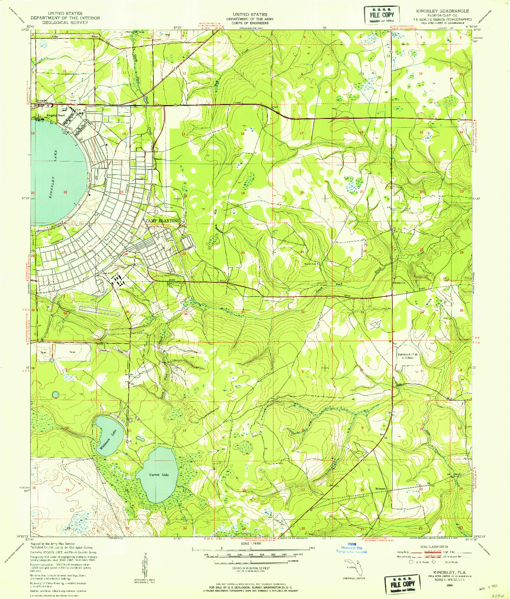 USGS 1:24000-SCALE QUADRANGLE FOR KINGSLEY, FL 1949