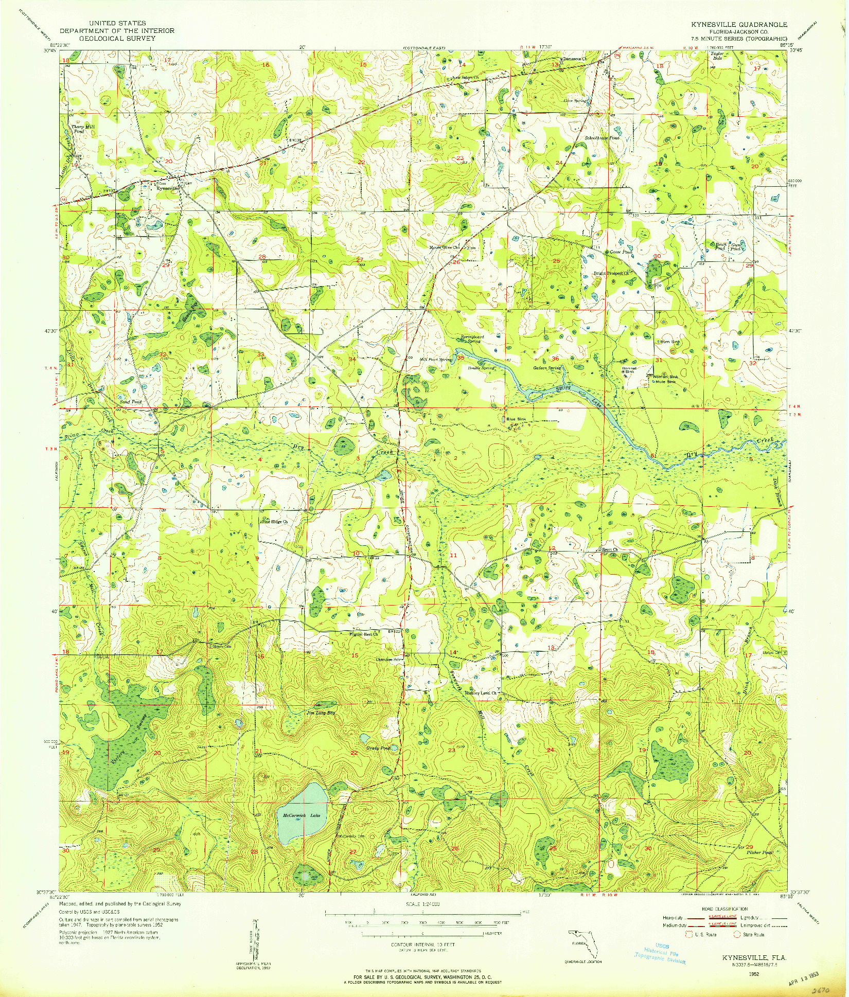 USGS 1:24000-SCALE QUADRANGLE FOR KYNESVILLE, FL 1952
