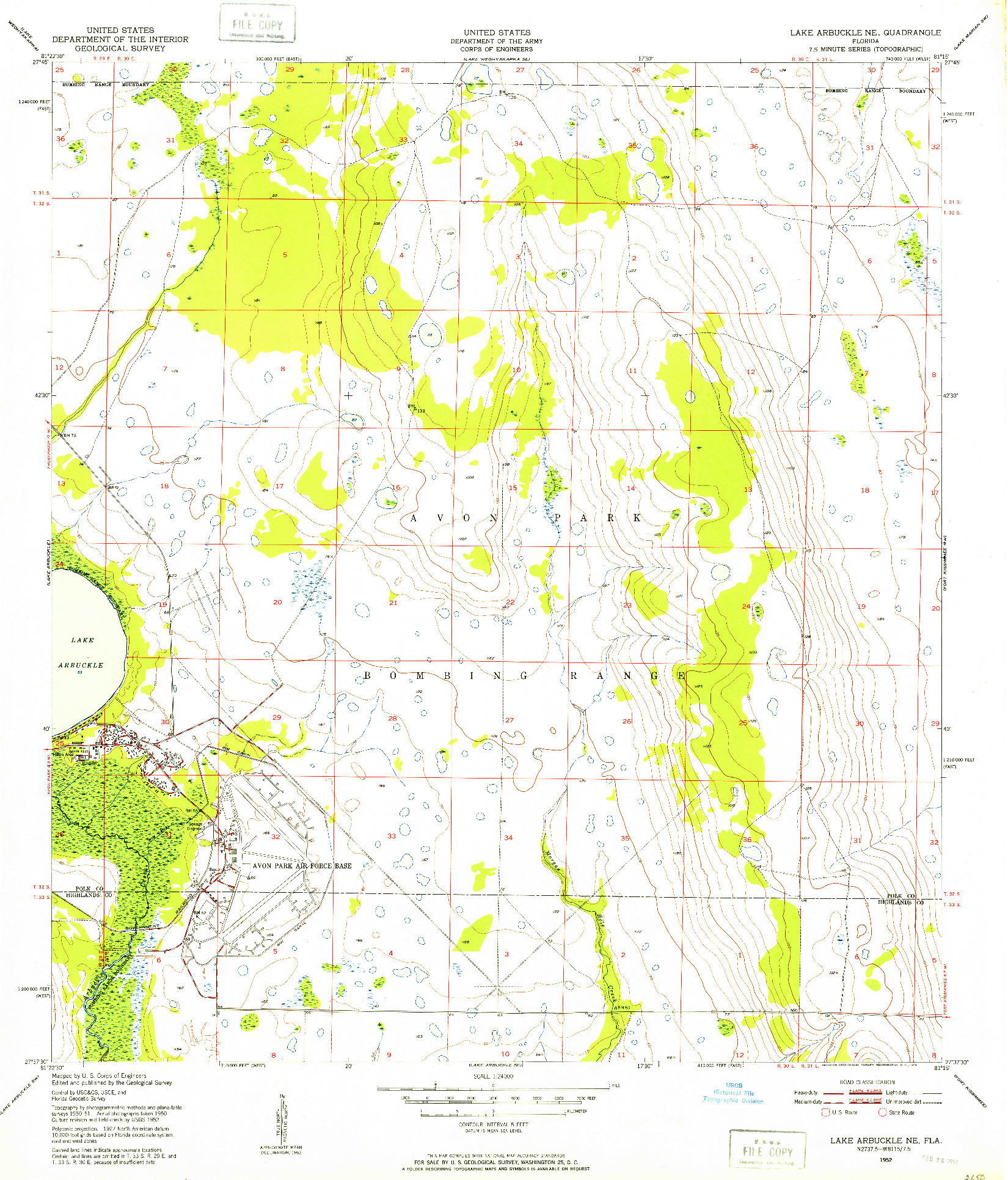 USGS 1:24000-SCALE QUADRANGLE FOR LAKE ARBUCKLE NE, FL 1952