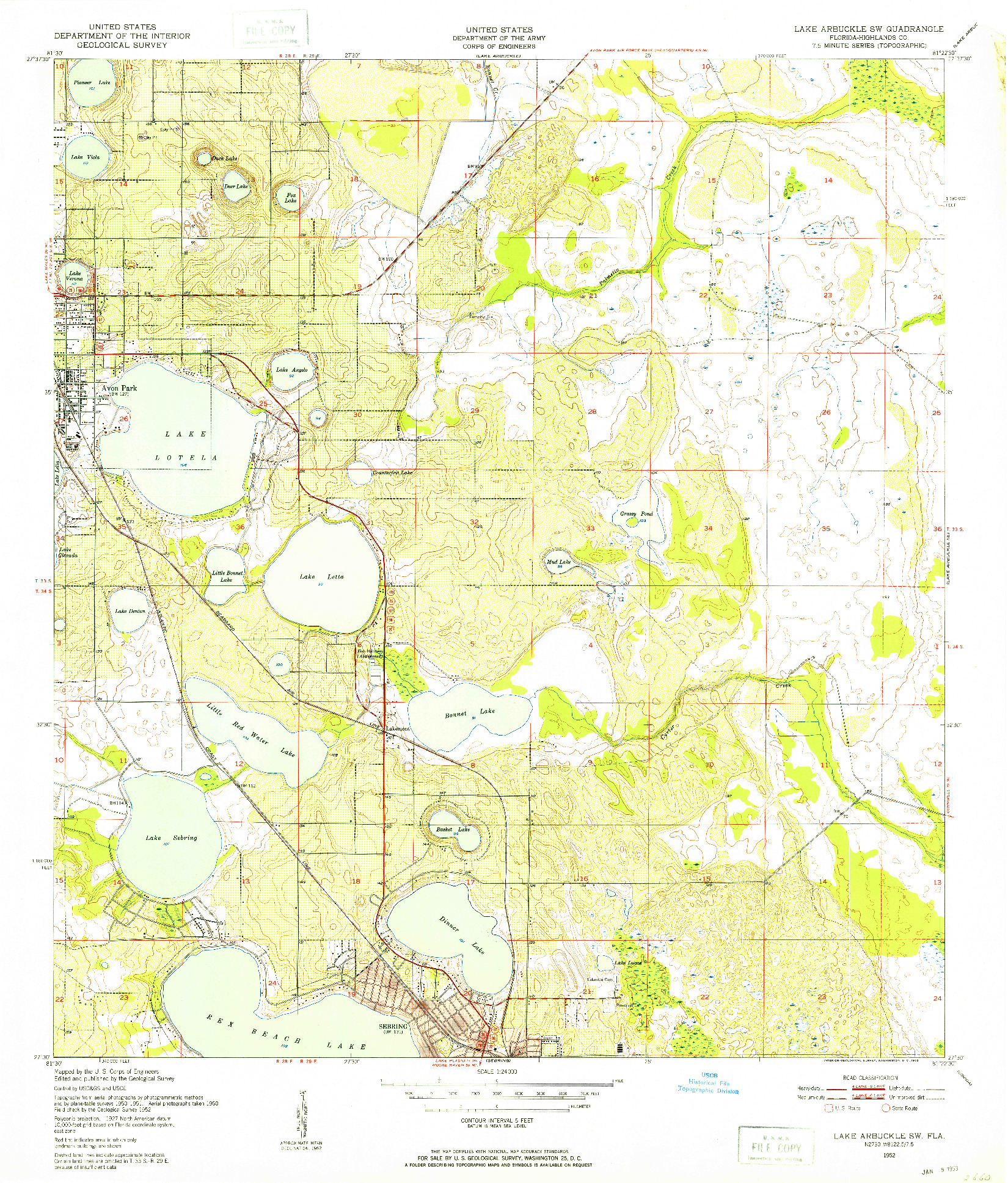 USGS 1:24000-SCALE QUADRANGLE FOR LAKE ARBUCKLE SW, FL 1952