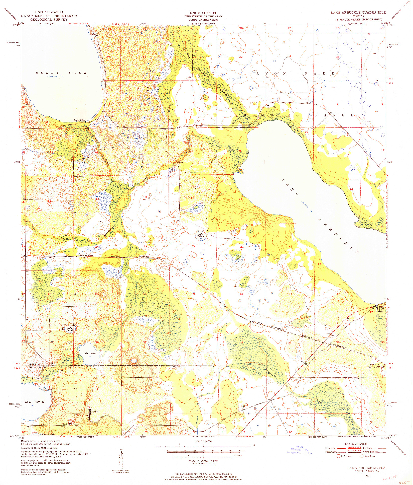 USGS 1:24000-SCALE QUADRANGLE FOR LAKE ARBUCKLE, FL 1952