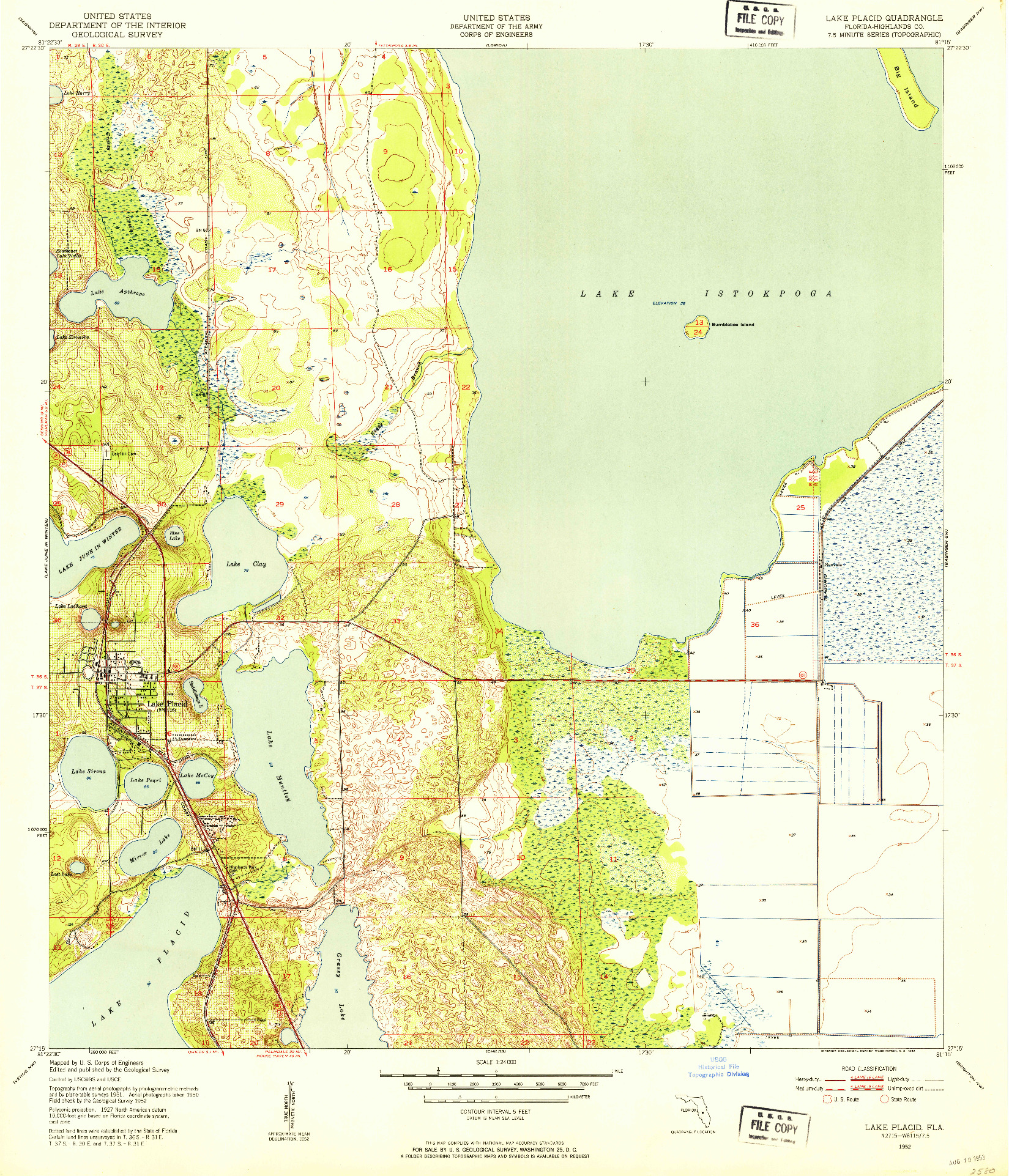 USGS 1:24000-SCALE QUADRANGLE FOR LAKE PLACID, FL 1952
