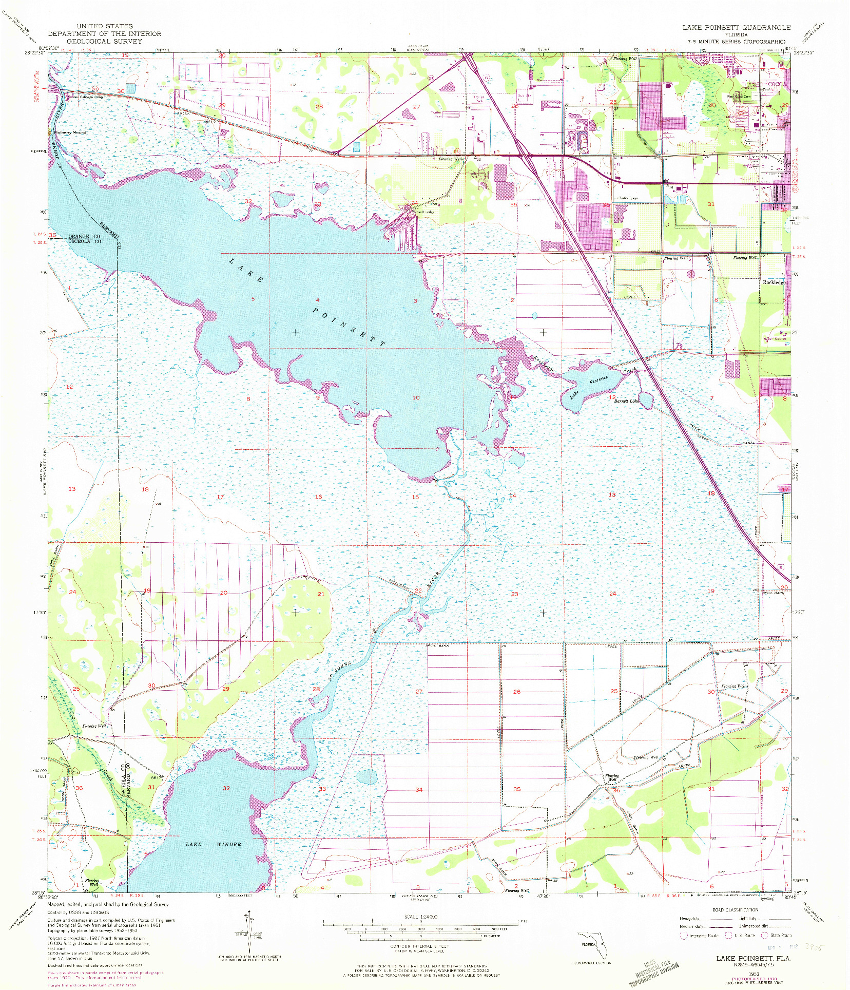 USGS 1:24000-SCALE QUADRANGLE FOR LAKE POINSETT, FL 1953