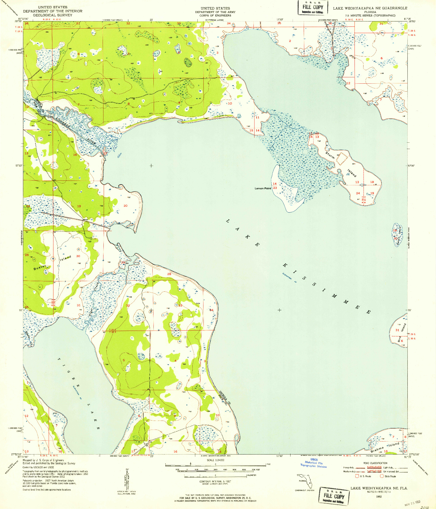 USGS 1:24000-SCALE QUADRANGLE FOR LAKE WEOHYAKAPKA NE, FL 1952