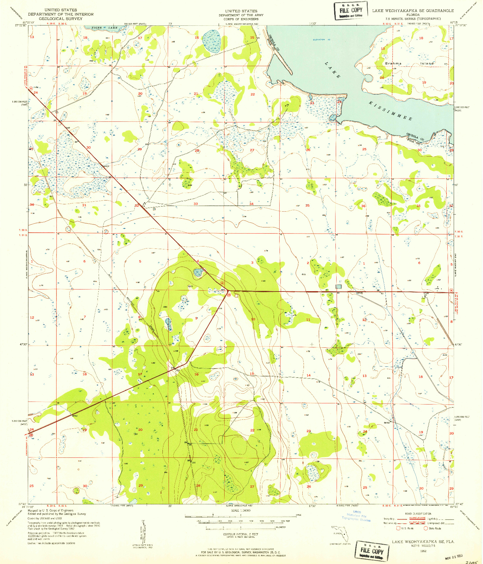 USGS 1:24000-SCALE QUADRANGLE FOR LAKE WEOHYAKAPKA SE, FL 1952