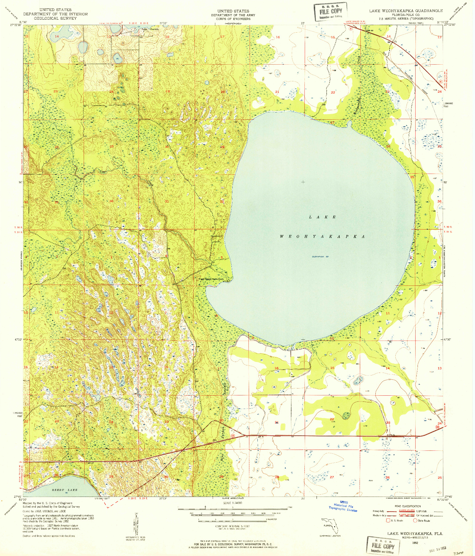 USGS 1:24000-SCALE QUADRANGLE FOR LAKE WEOHYAKAPKA, FL 1952