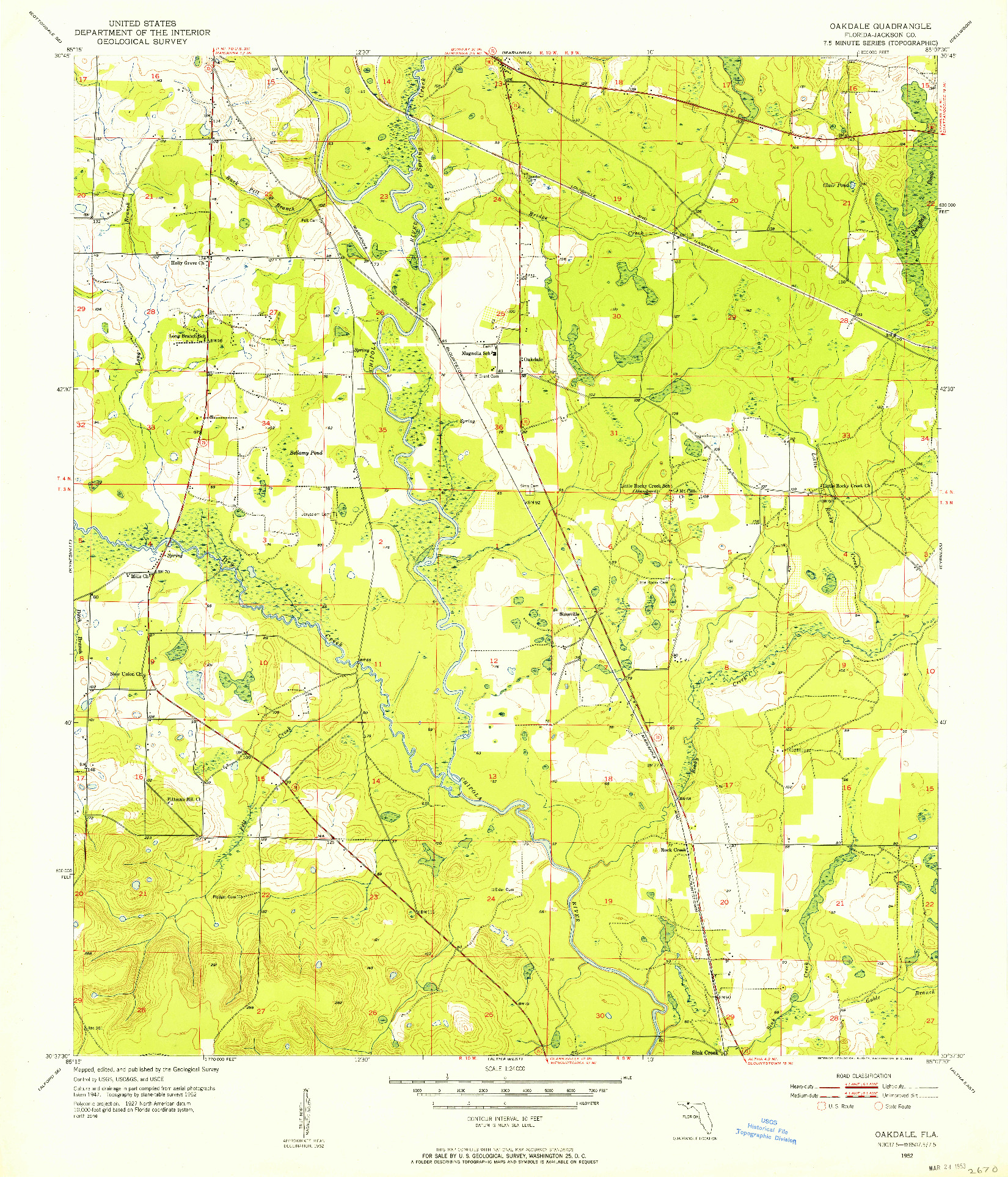 USGS 1:24000-SCALE QUADRANGLE FOR OAKDALE, FL 1952