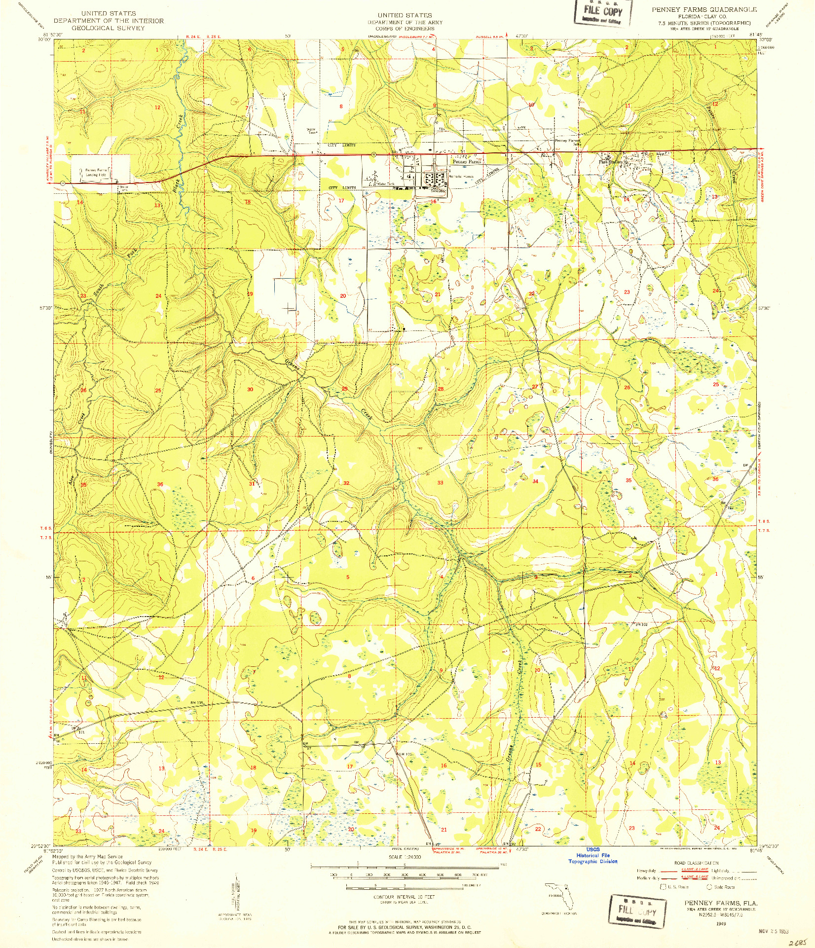 USGS 1:24000-SCALE QUADRANGLE FOR PENNEY FARMS, FL 1949