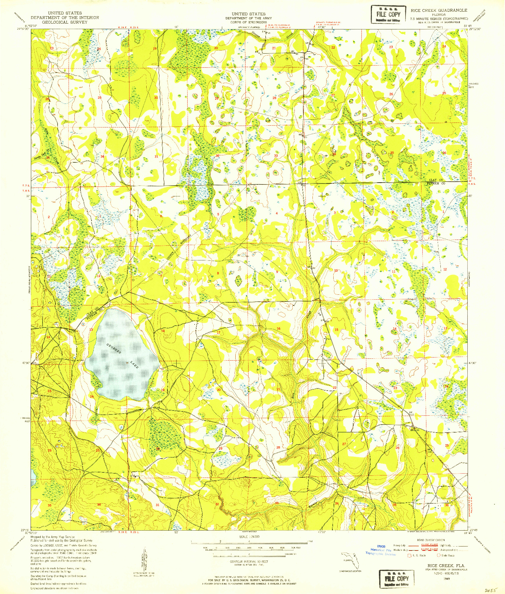 USGS 1:24000-SCALE QUADRANGLE FOR RICE CREEK, FL 1949