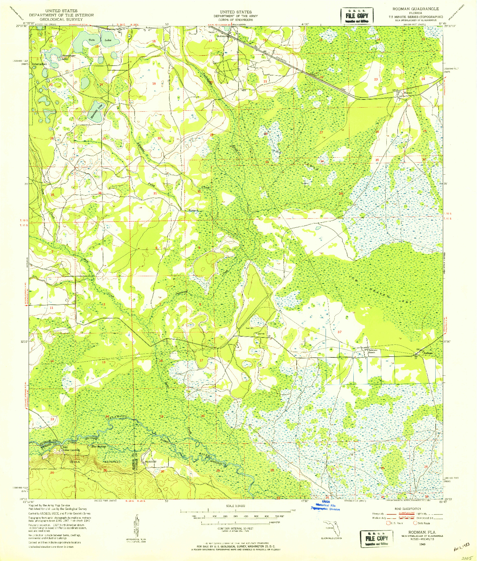 USGS 1:24000-SCALE QUADRANGLE FOR RODMAN, FL 1949