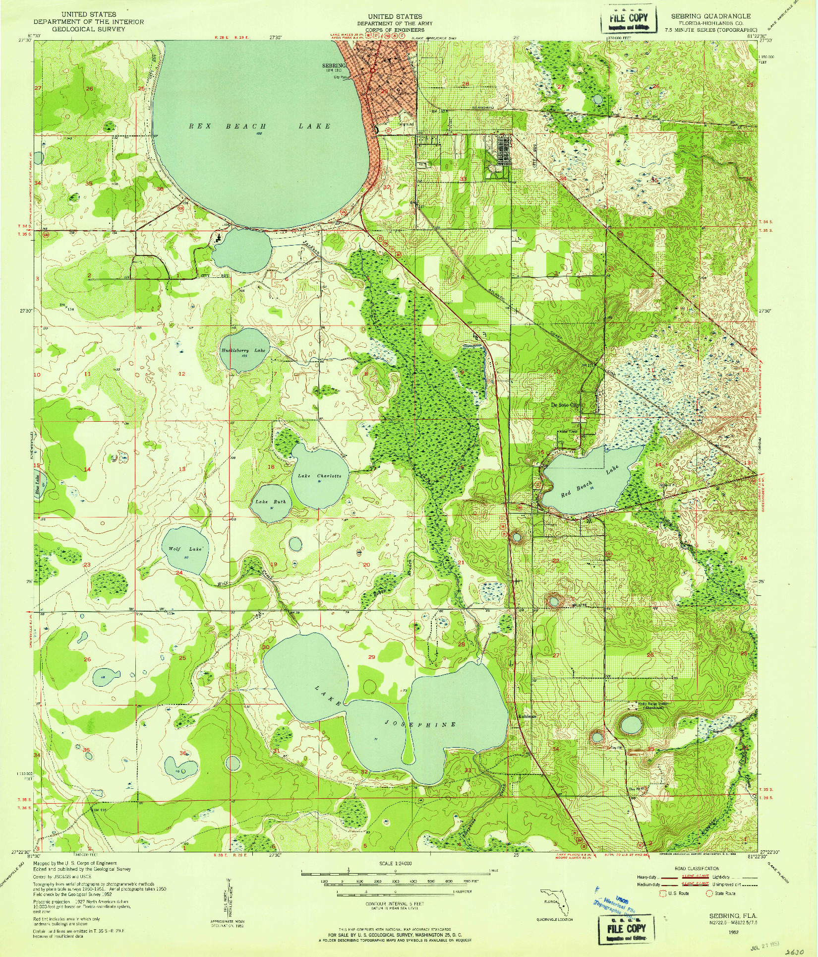 USGS 1:24000-SCALE QUADRANGLE FOR SEBRING, FL 1952