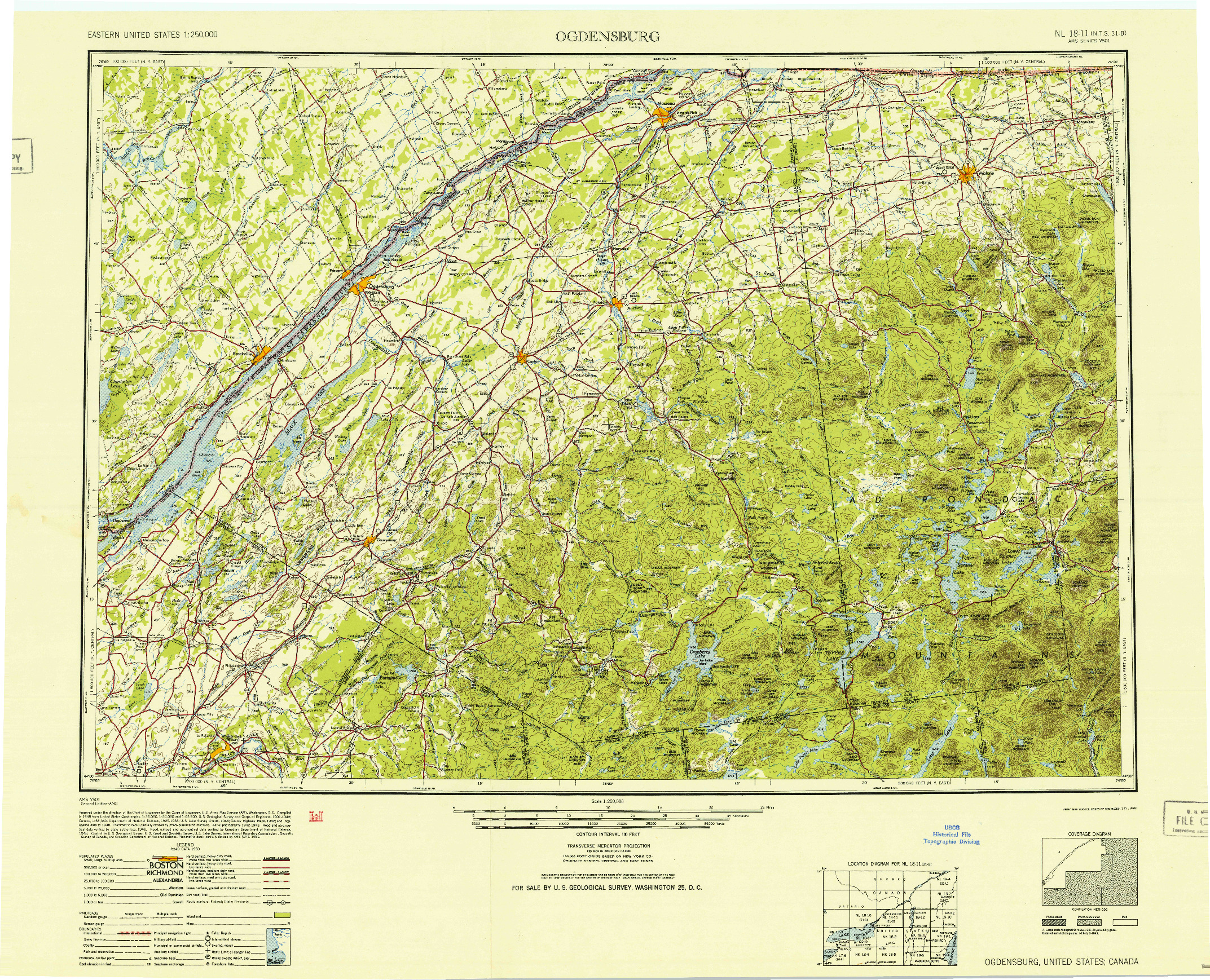 USGS 1:250000-SCALE QUADRANGLE FOR OGDENSBURG, NY 1953