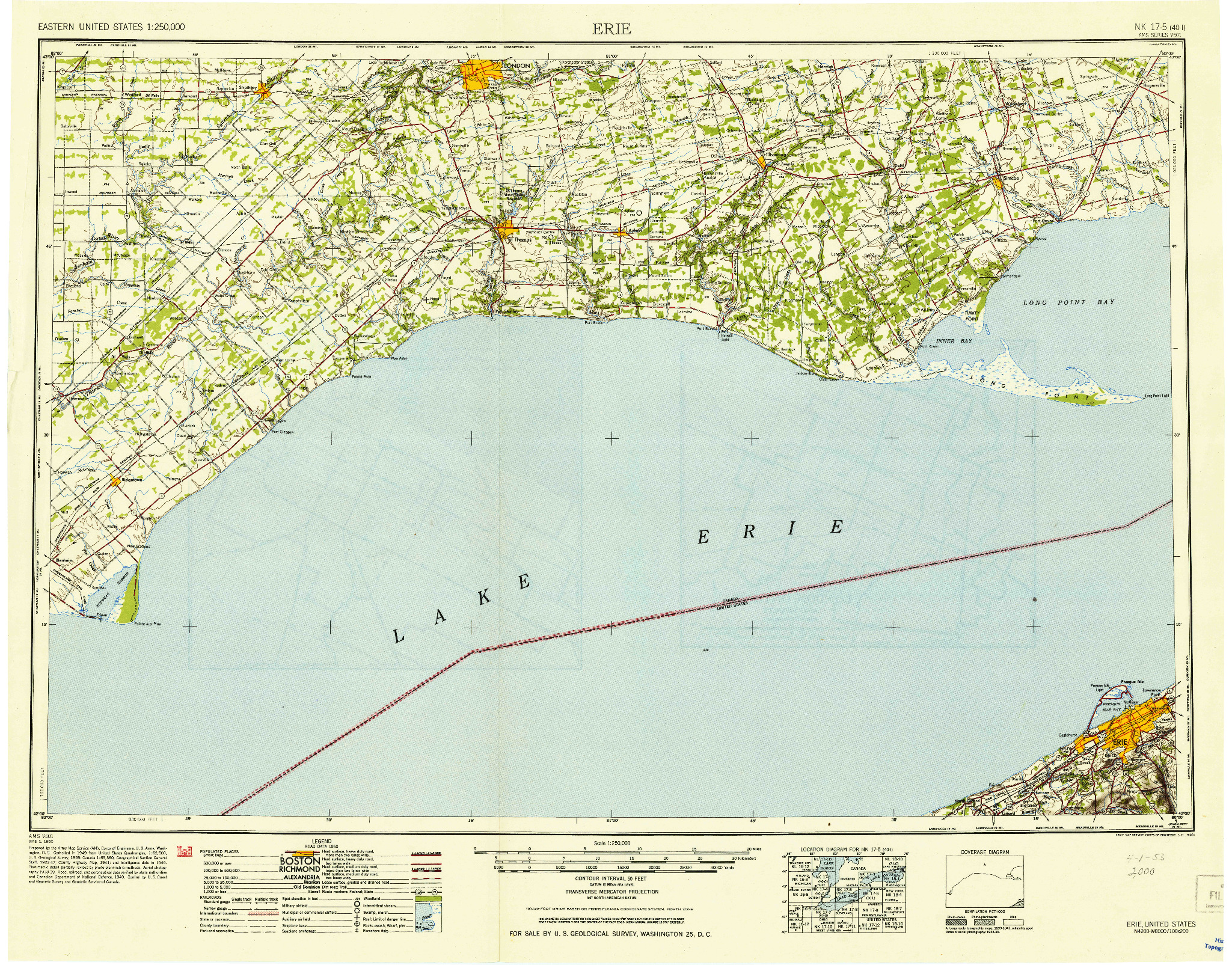 USGS 1:250000-SCALE QUADRANGLE FOR ERIE, PA 1950